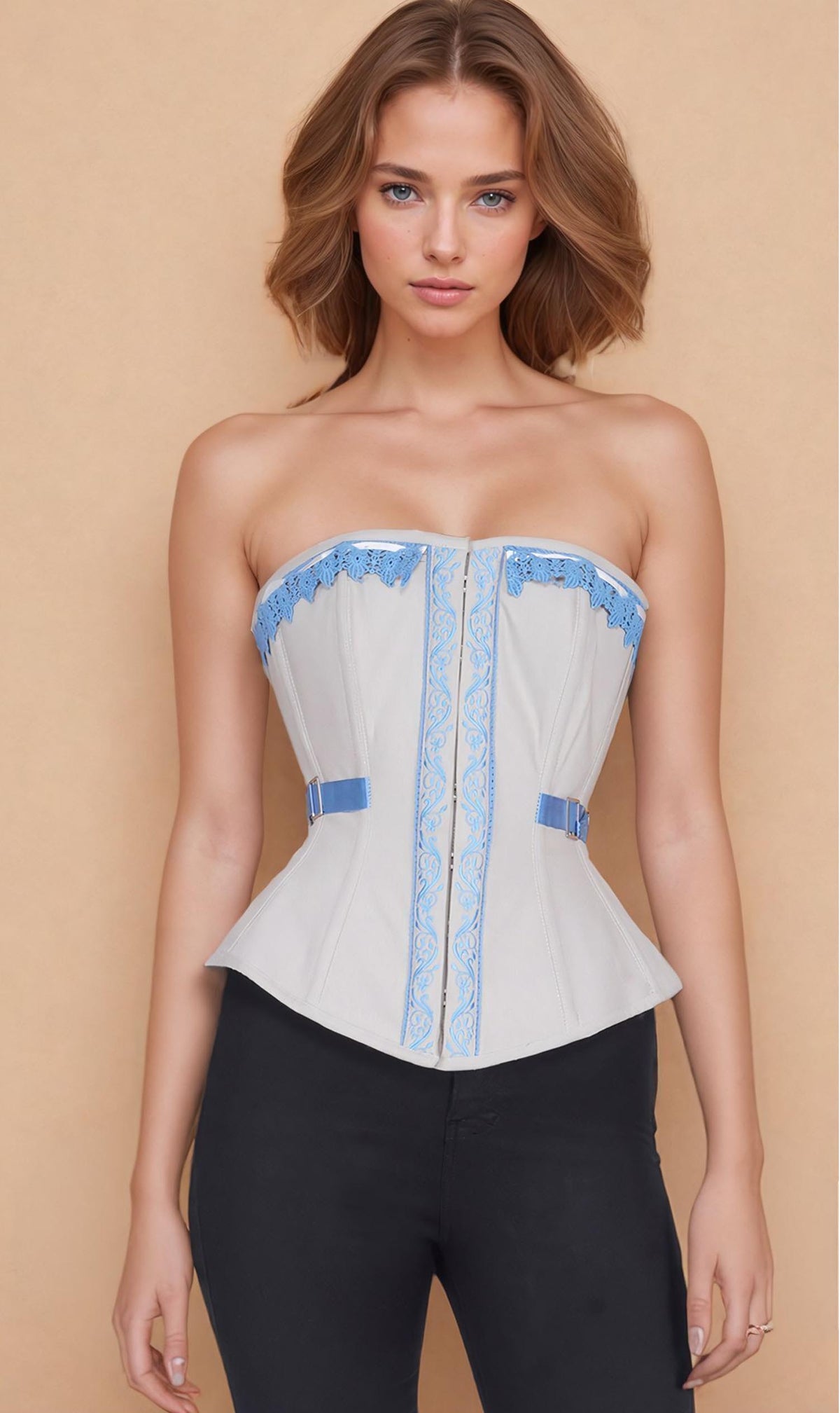 Cataleya Embroidered Cotton Corset With Fan Lacing