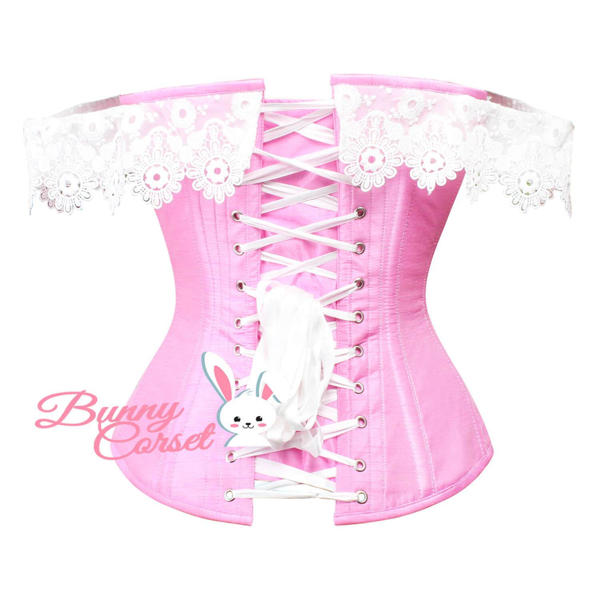 Pink Dupion Corset With Lace Cold Shoulder