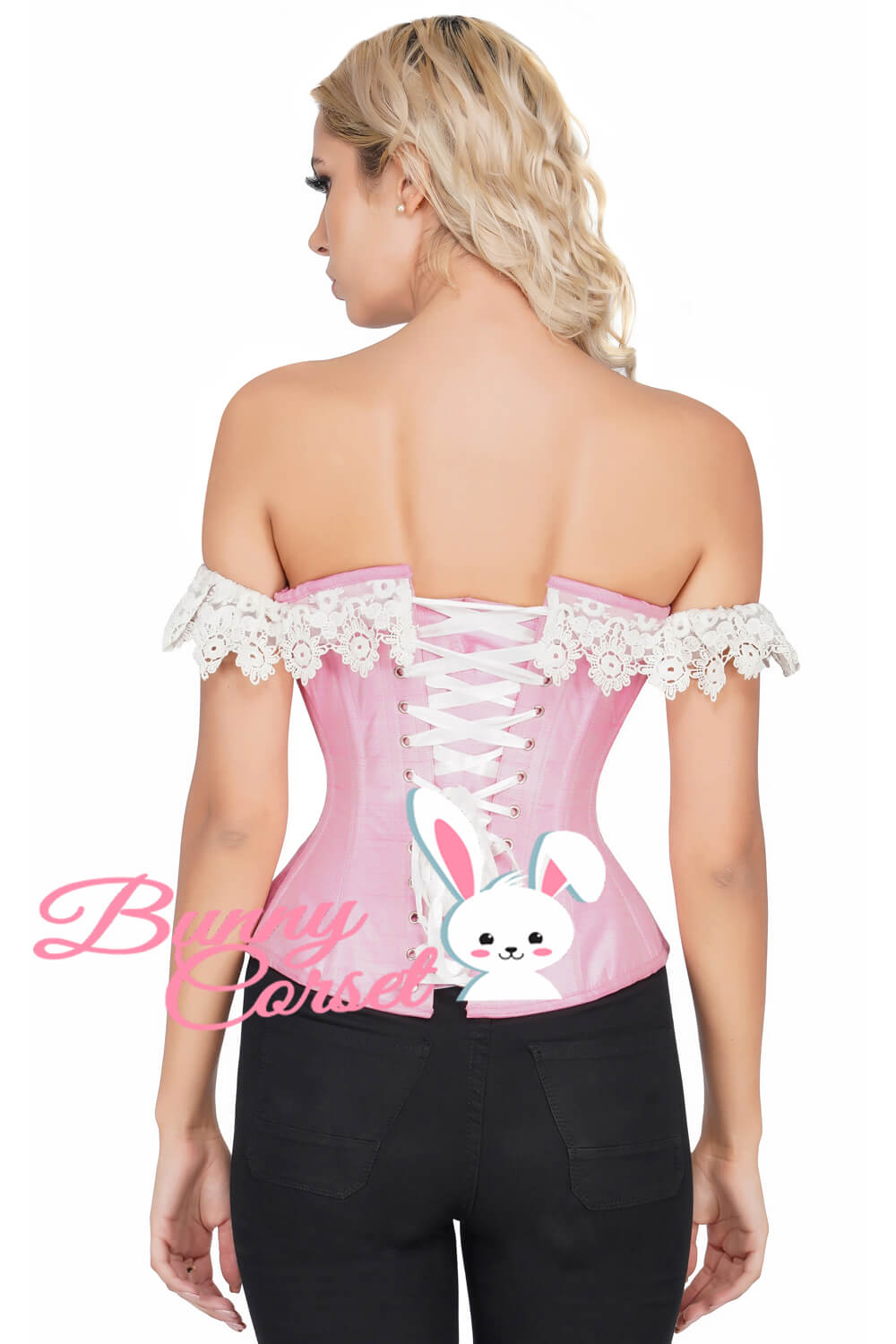 Pink Dupion Corset With Lace Cold Shoulder