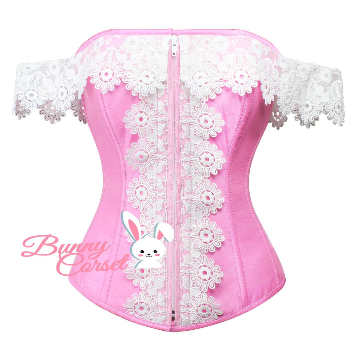 Pink Dupion Corset With Lace Cold Shoulder