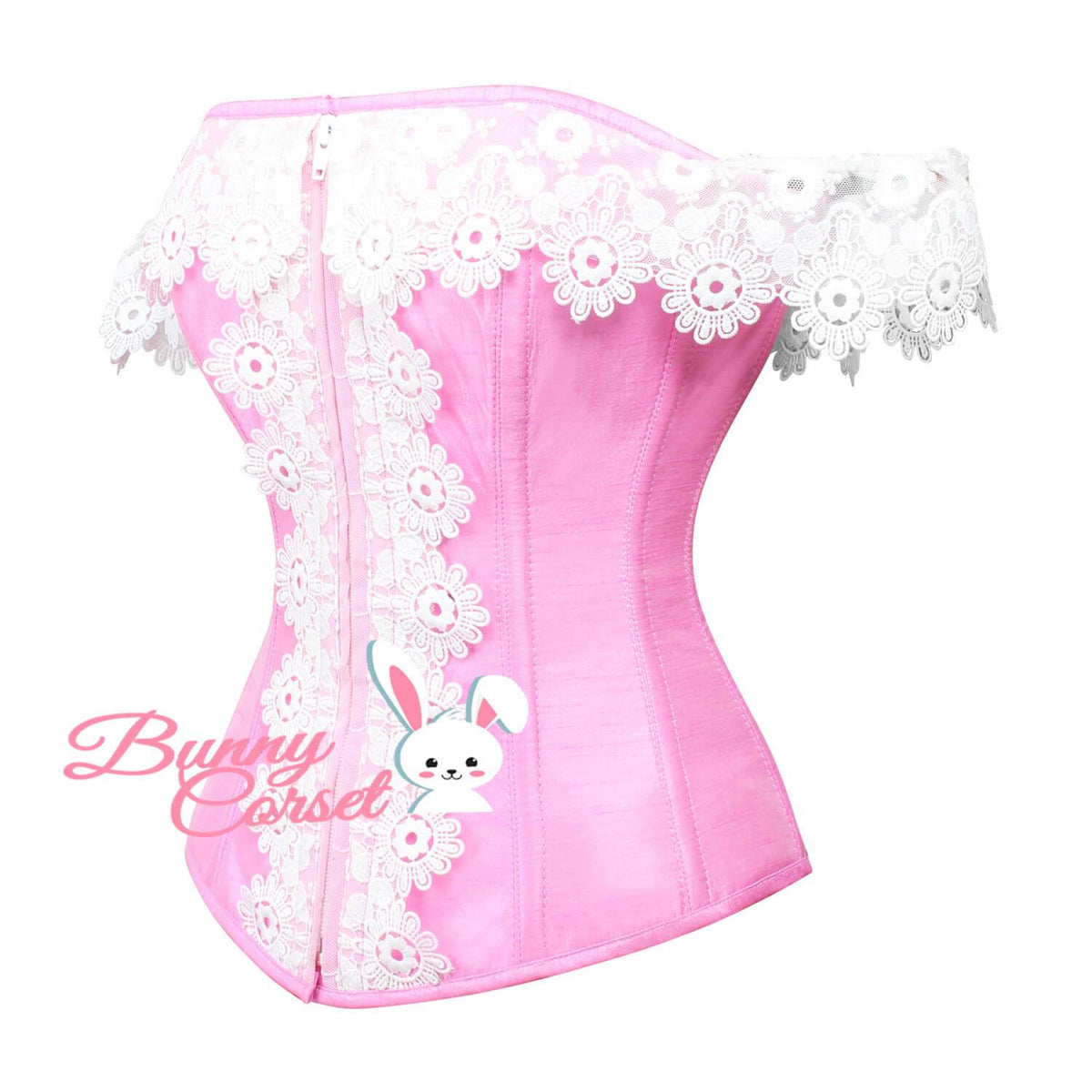 Pink Dupion Corset With Lace Cold Shoulder