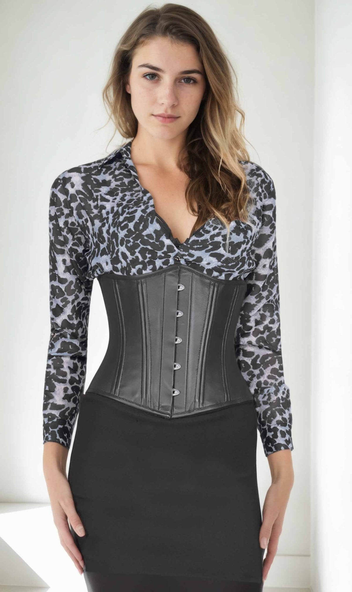 Black Faux Leather Waist Trainer Corset