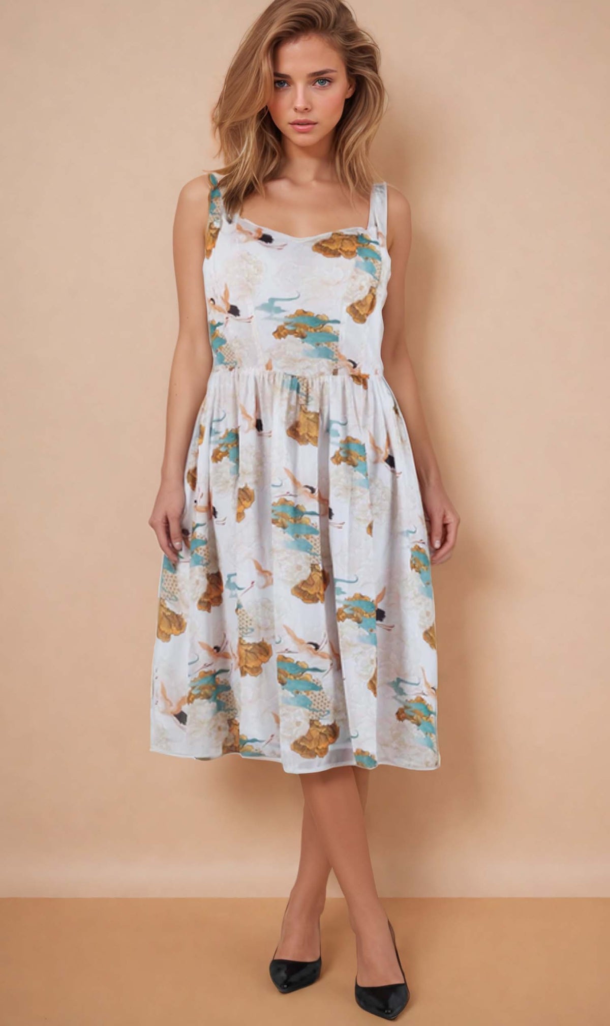 Jasmine Tea Dress with Sweetheart Neck