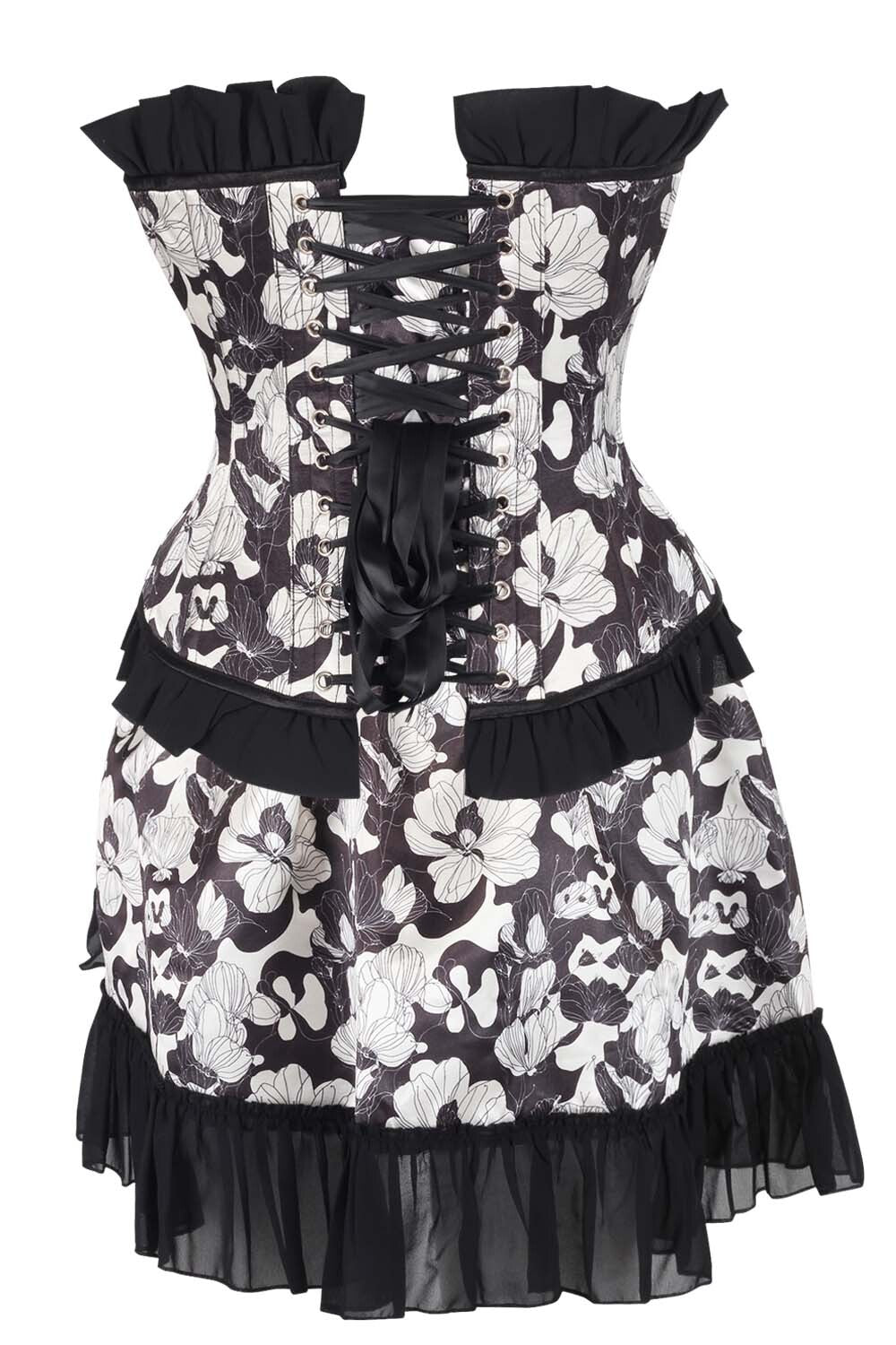 Kiya Monochrome Floral Corset and Skirt Co-Ord Set