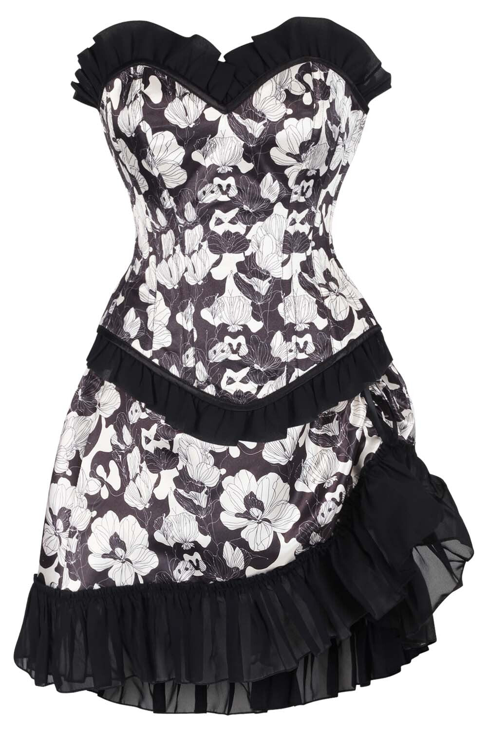 Kiya Monochrome Floral Corset and Skirt Co-Ord Set