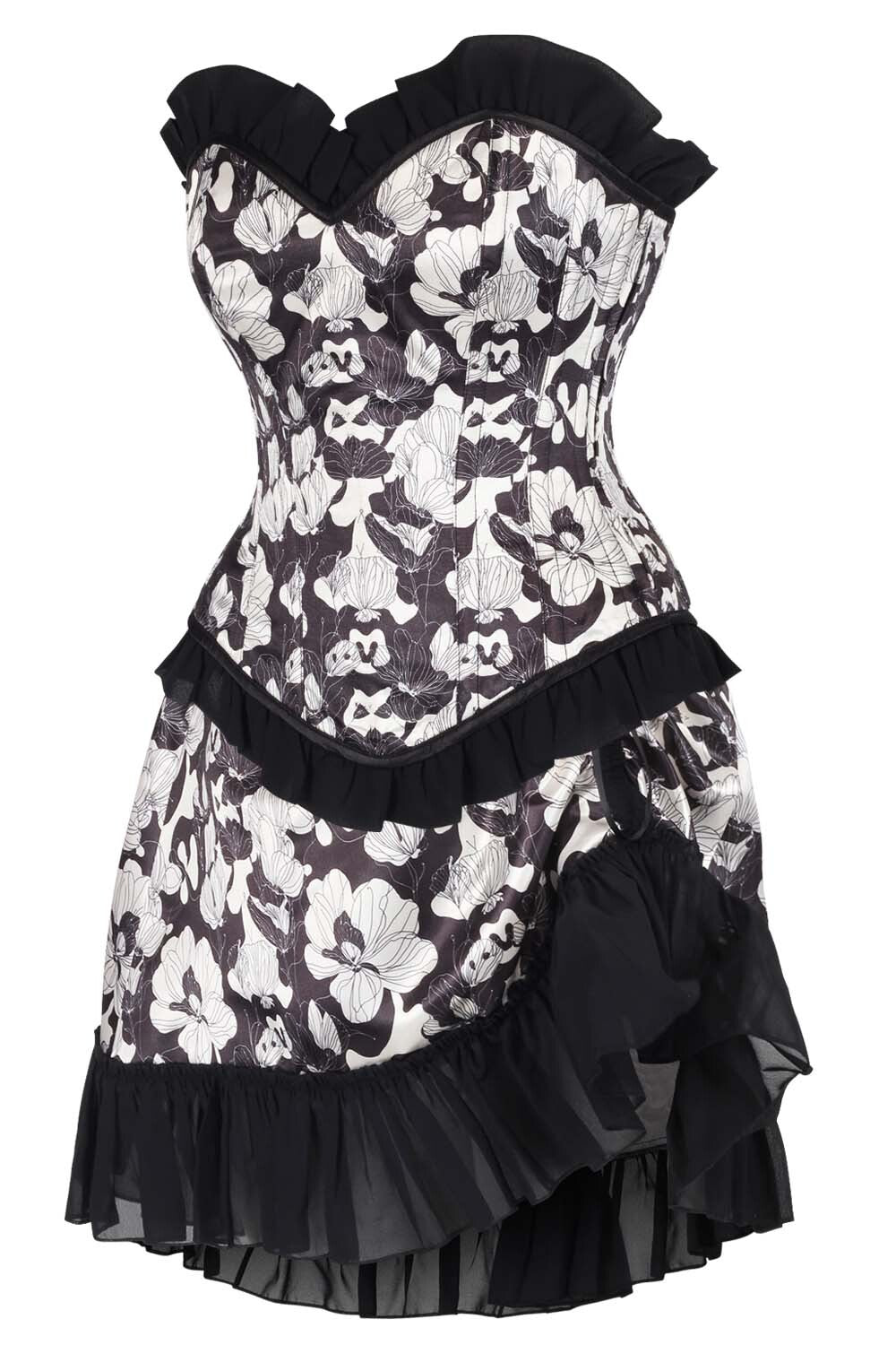 Kiya Monochrome Floral Corset and Skirt Co-Ord Set