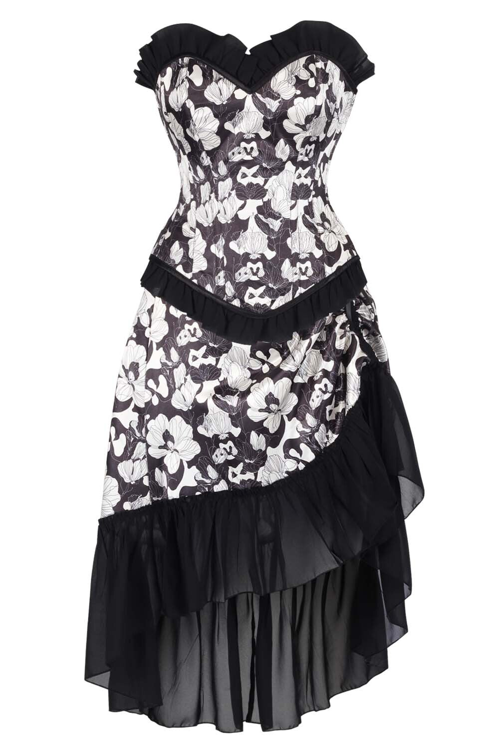 Kiya Monochrome Floral Corset and Skirt Co-Ord Set