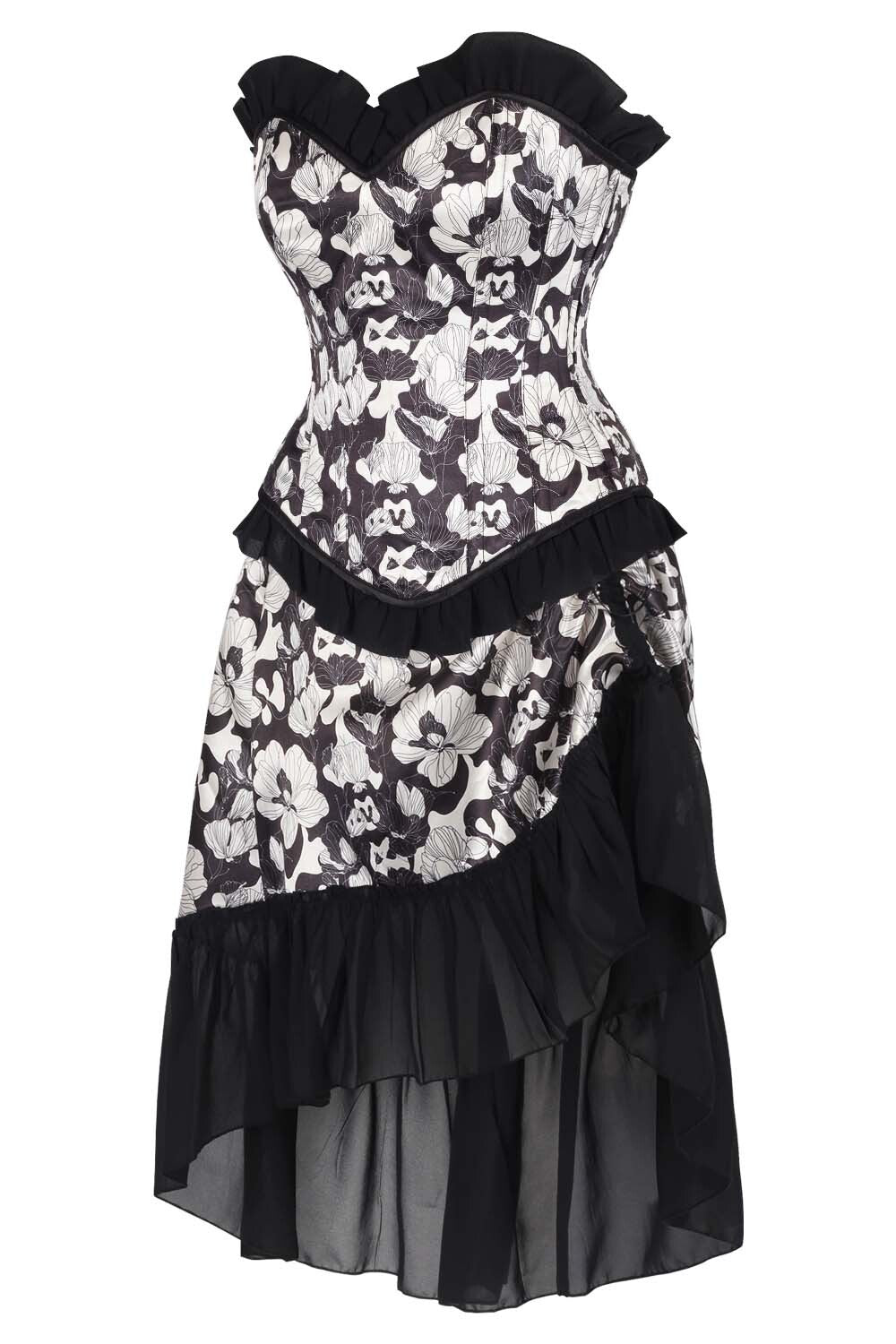 Kiya Monochrome Floral Corset and Skirt Co-Ord Set