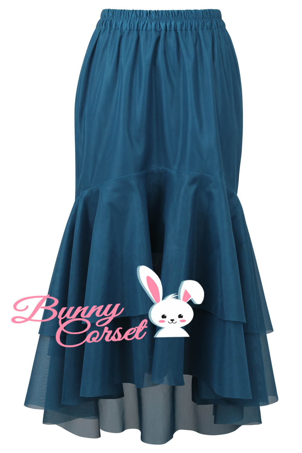 Adalynn Blue Satin & Mesh Net Elasticated Skirt