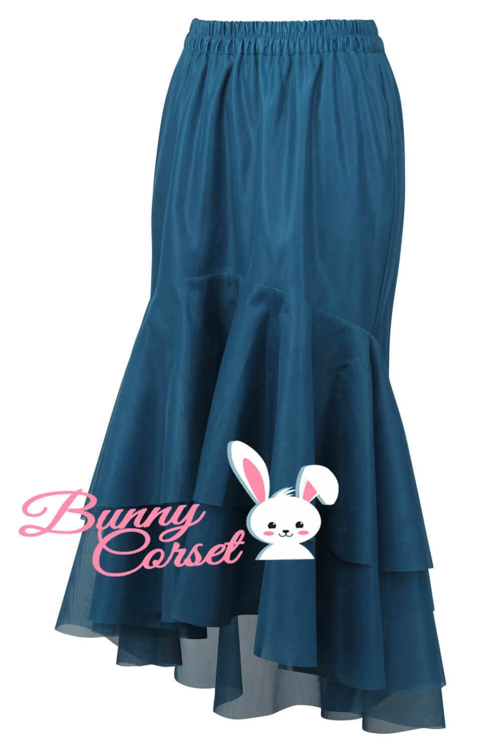 Adalynn Blue Satin & Mesh Net Elasticated Skirt