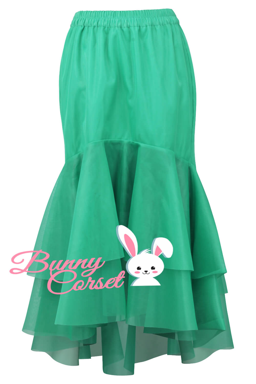 Mackenzie Green Satin & Mesh Net Elasticated Skirt