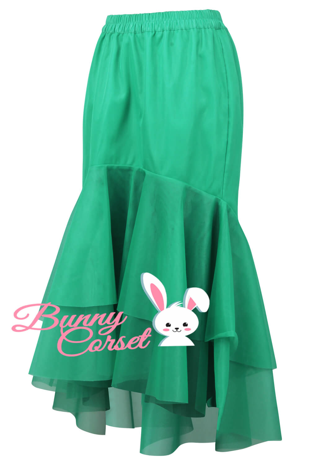 Mackenzie Green Satin & Mesh Net Elasticated Skirt