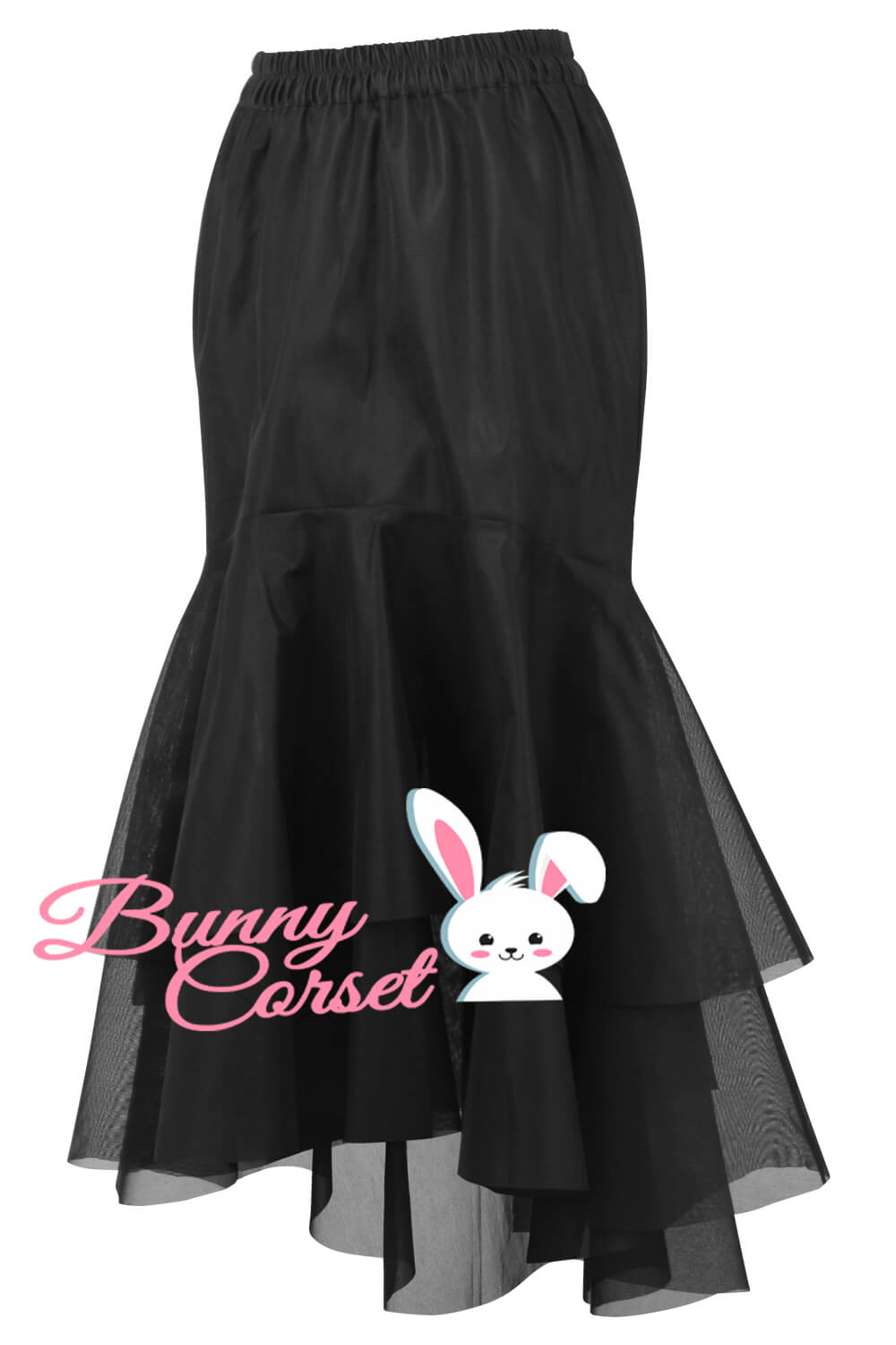 Faith Black Satin & Mesh Net Elasticated Skirt