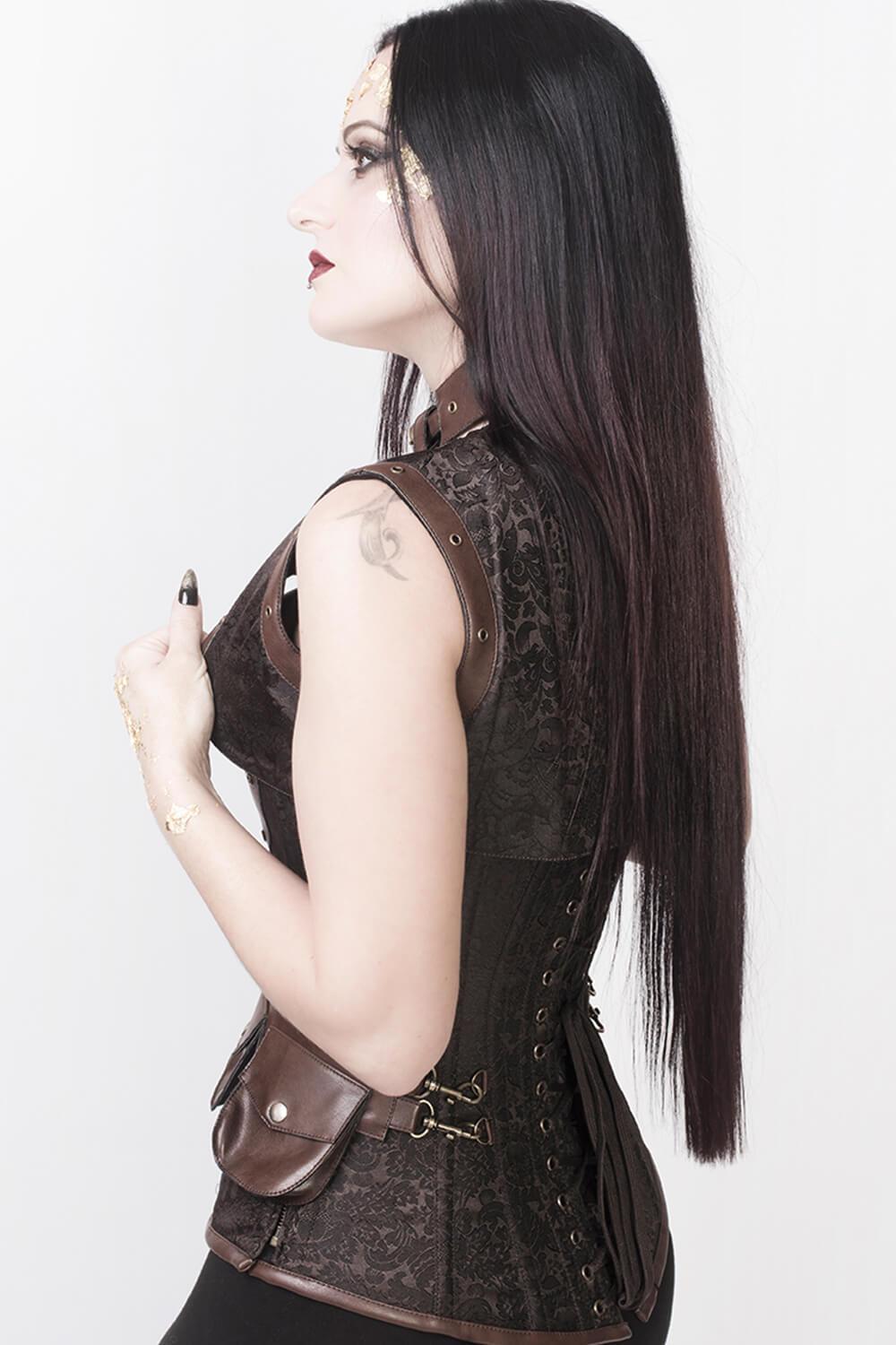Alexa Brown Brocade Steampunk Overbust Corset