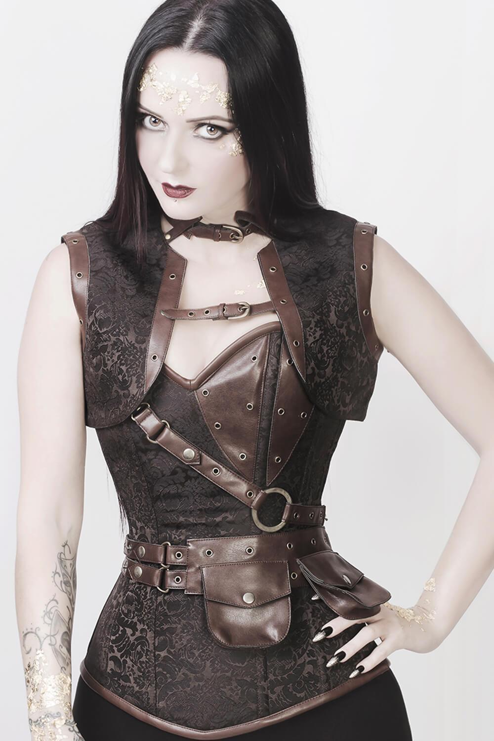 CD-999 - Custom Made Brown Brocade Steampunk Overbust Corset