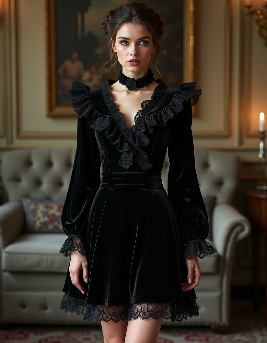 Valeda Black Velvet Dress