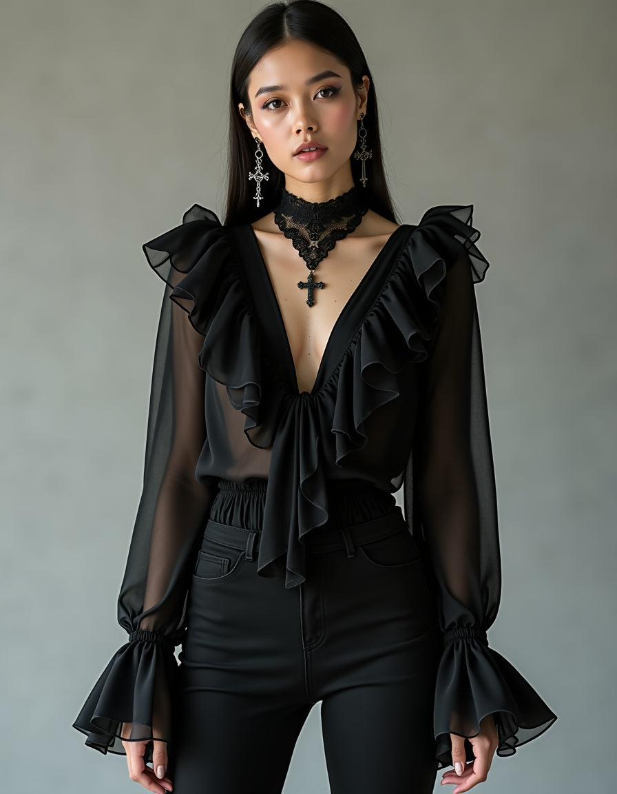 Dahna Black Georgette Top