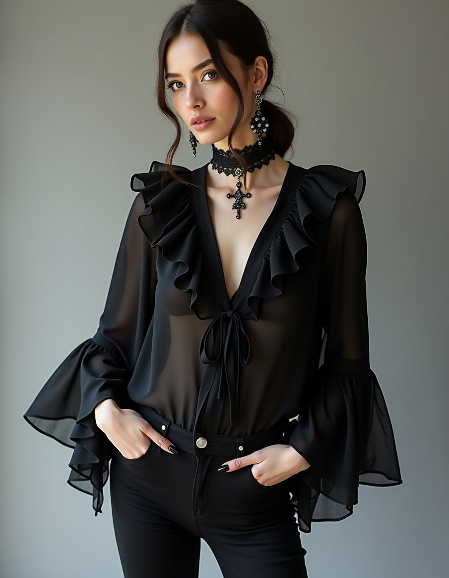 Danee Georgette Black Top