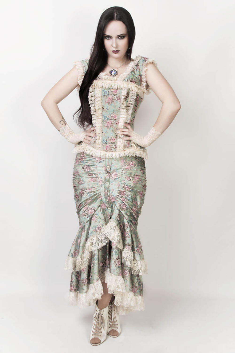 Eyre Victorian Inspired Skirt with Floral Lace Trims