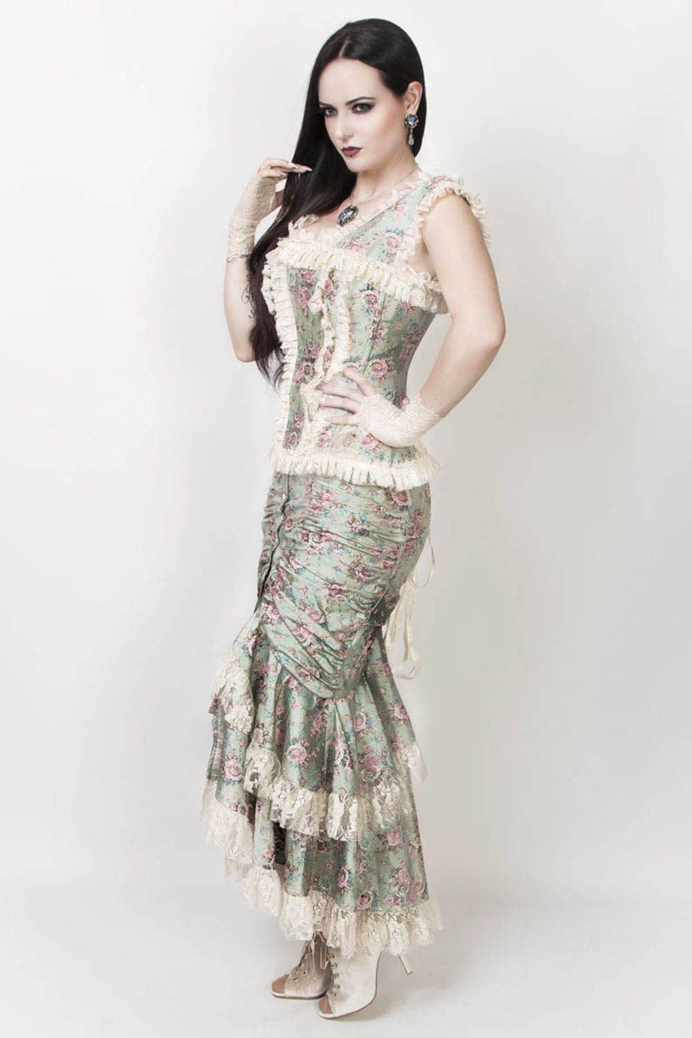 Eyre Victorian Inspired Skirt with Floral Lace Trims