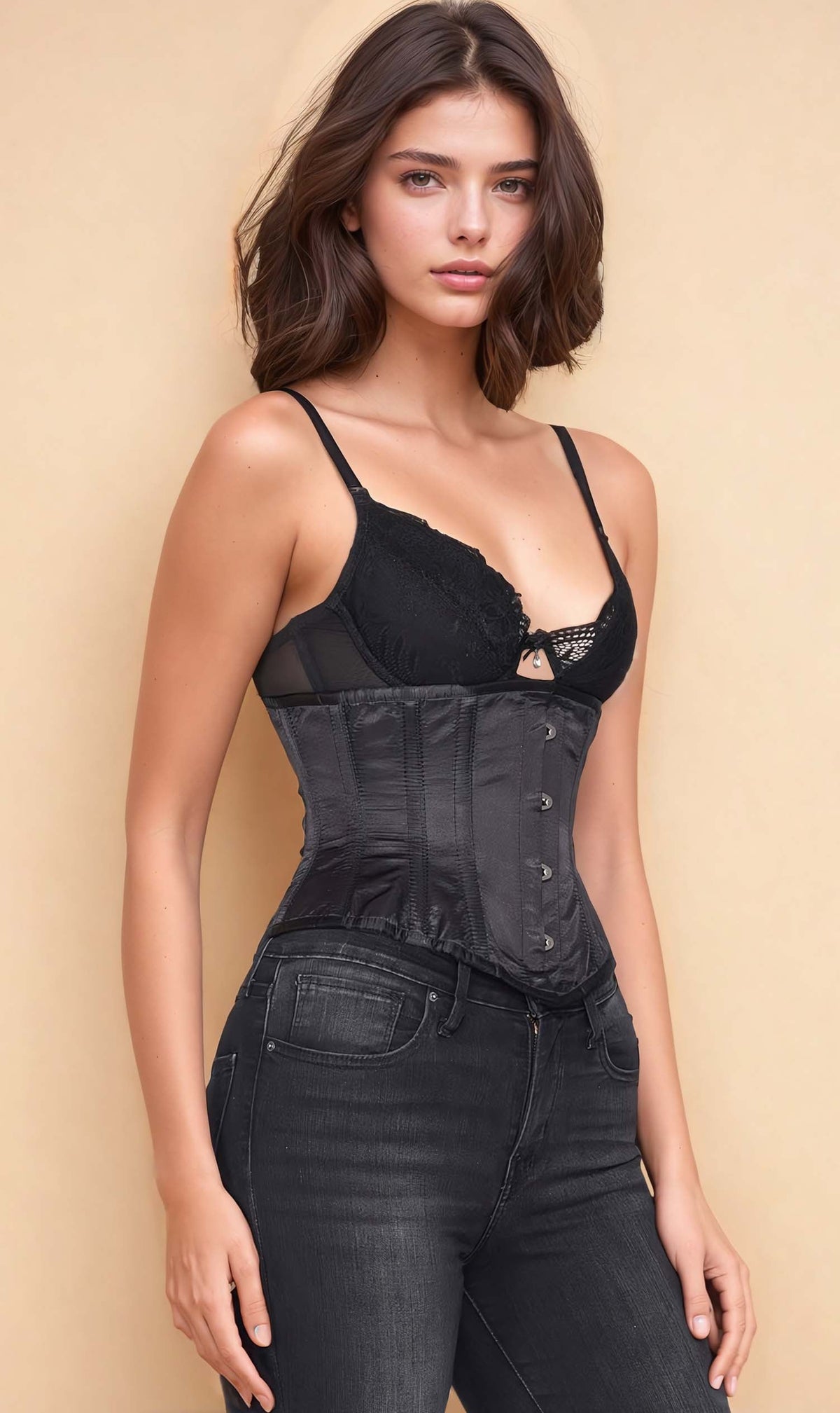 Waist Trainer Black Satin Waspie Corset