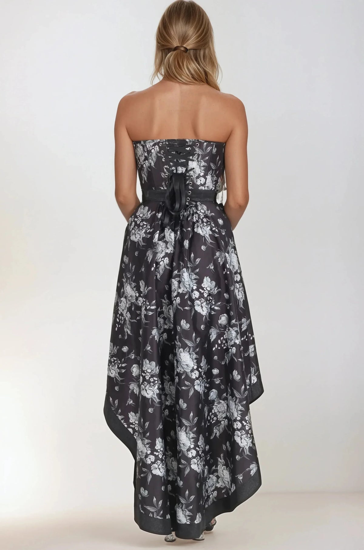 Sherle Black & Grey Floral Custom Made Corset Dress