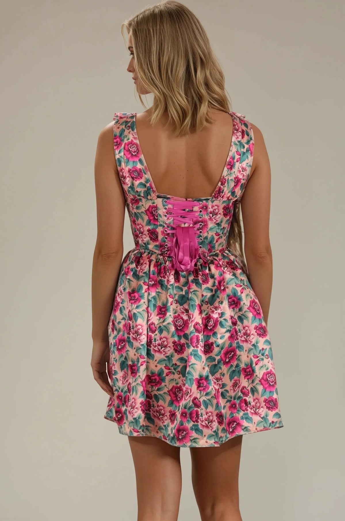 Bevelyn Magenta & Emerald Floral Custom Made Corset Dress