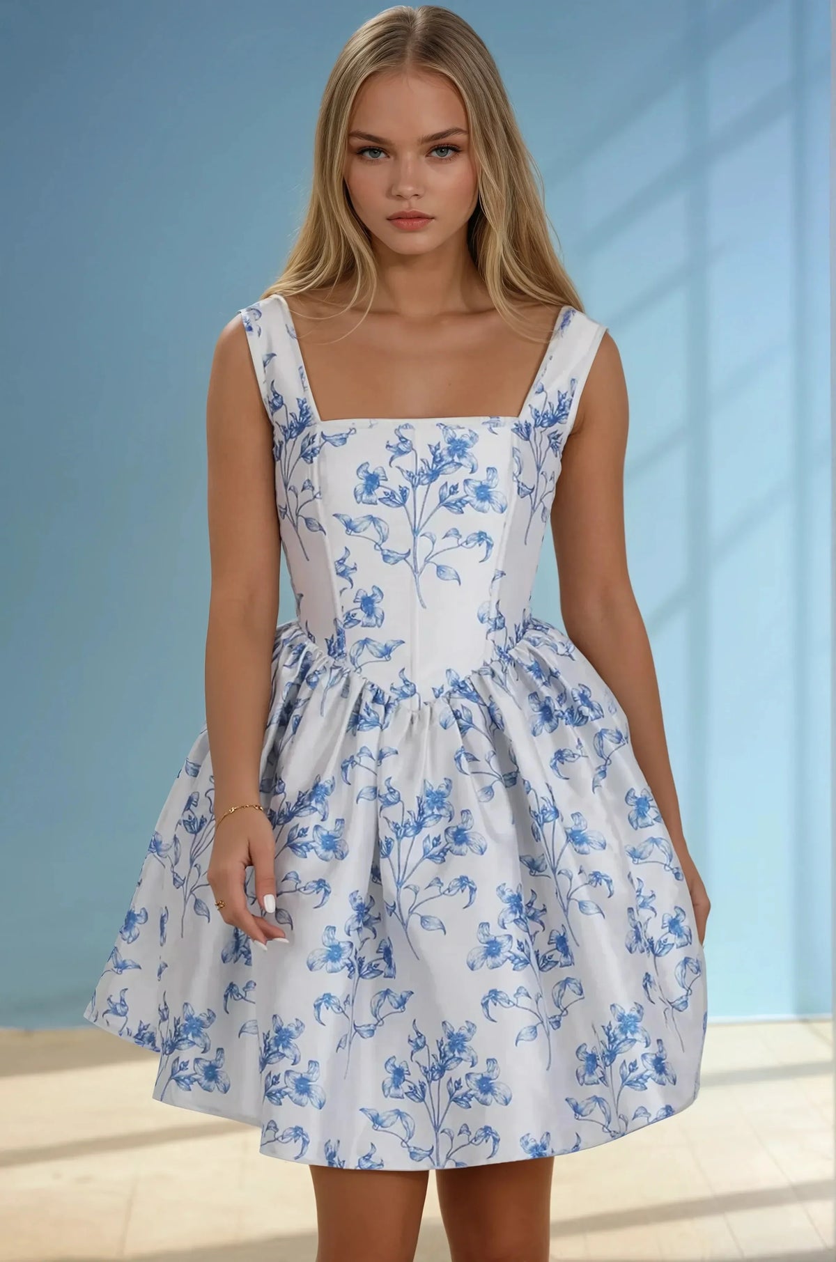 Sherle Blue Floral Custom Made Corset Dress