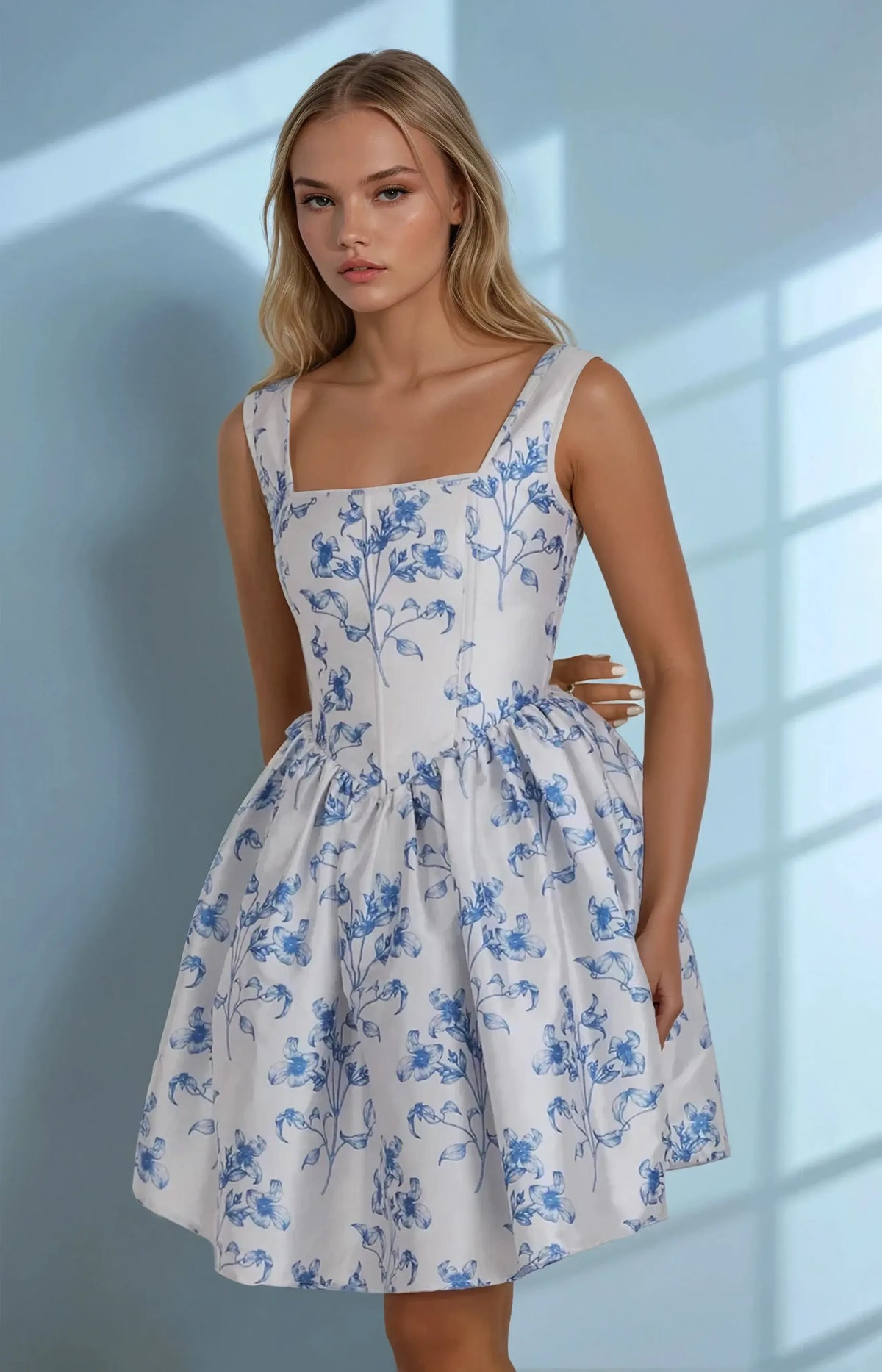 Sherle Blue Floral Custom Made Corset Dress