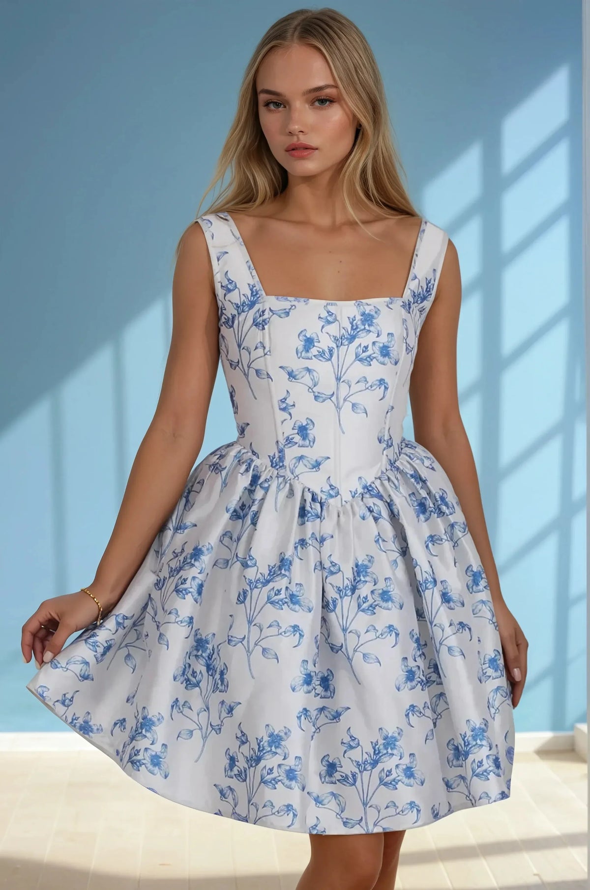 Sherle Blue Floral Custom Made Corset Dress