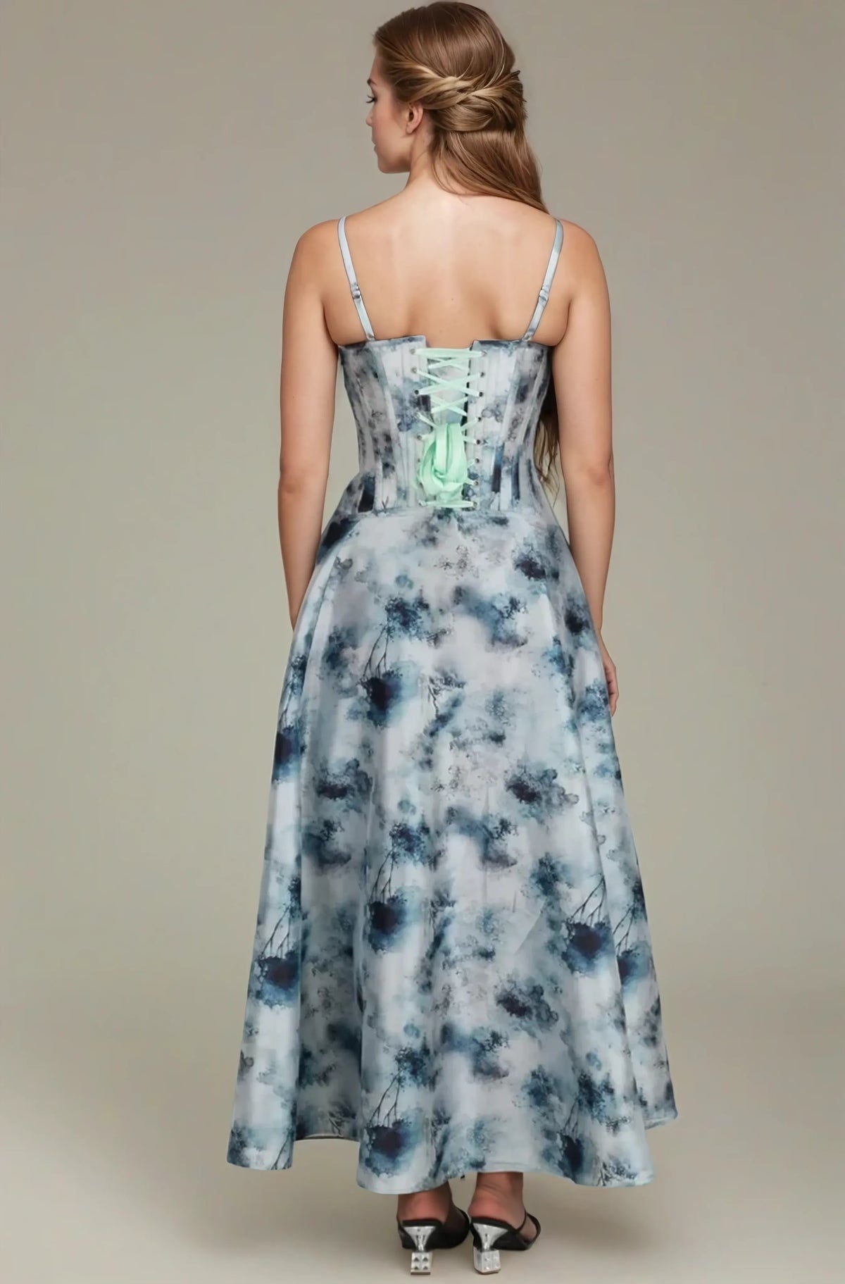 Cidney Blue Mist Floral Custom Made Corset Dress