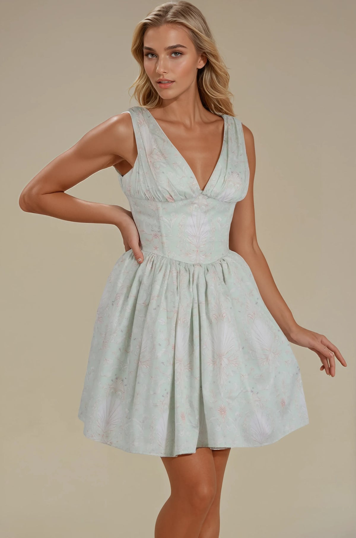 Romi Shell Print Cotton Corset Dress