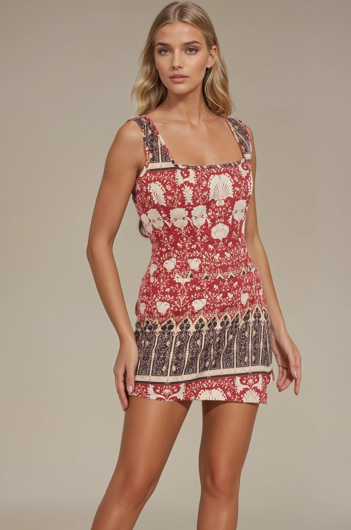 Maisie Baroque Floral Cotton Corset Skort Dress