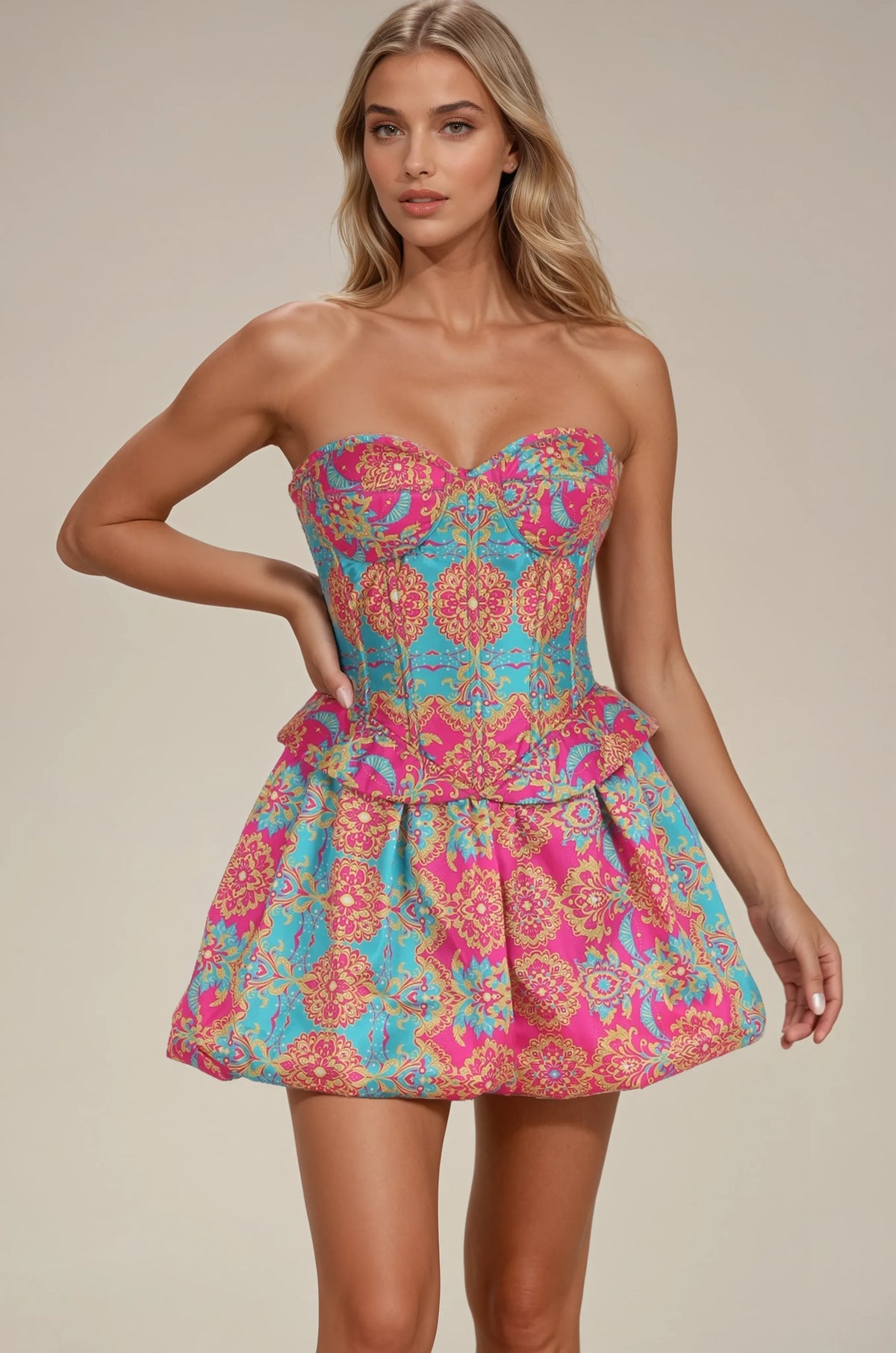 Oaklynn Gold Lace Ensemble Corset Dress