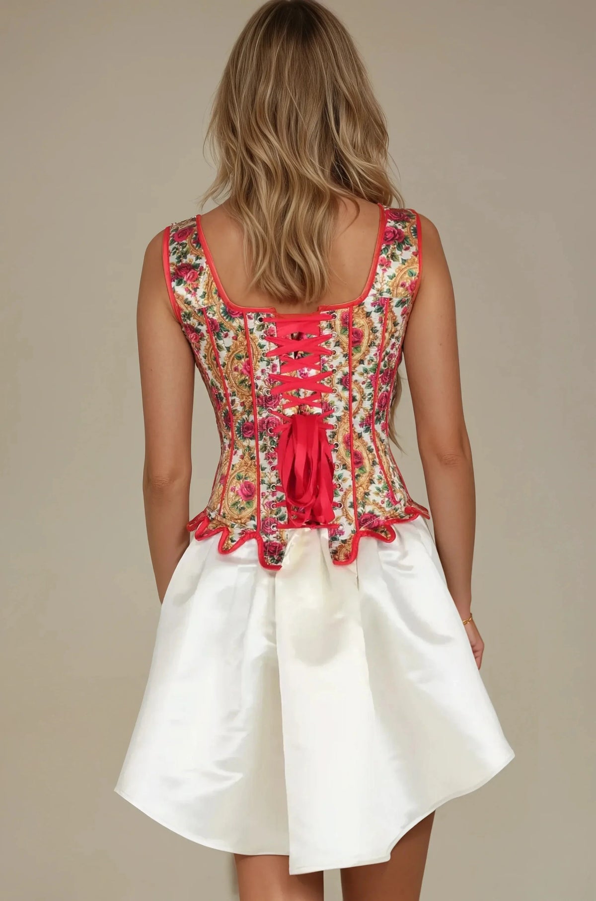 Tylee Regal Red Rose Print Custom Made Corset