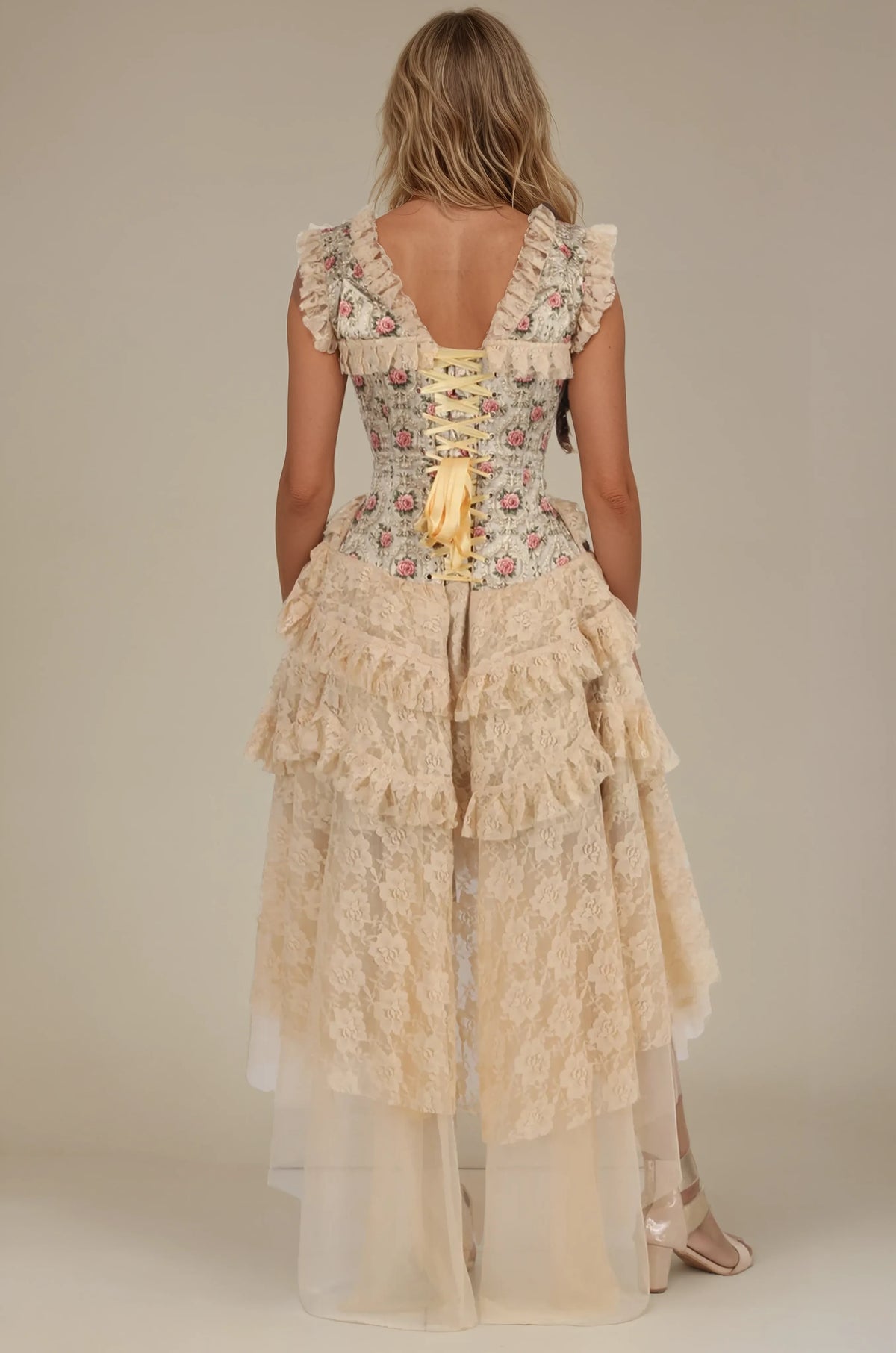 Melrose Rose Print Floral Satin Corset Dress
