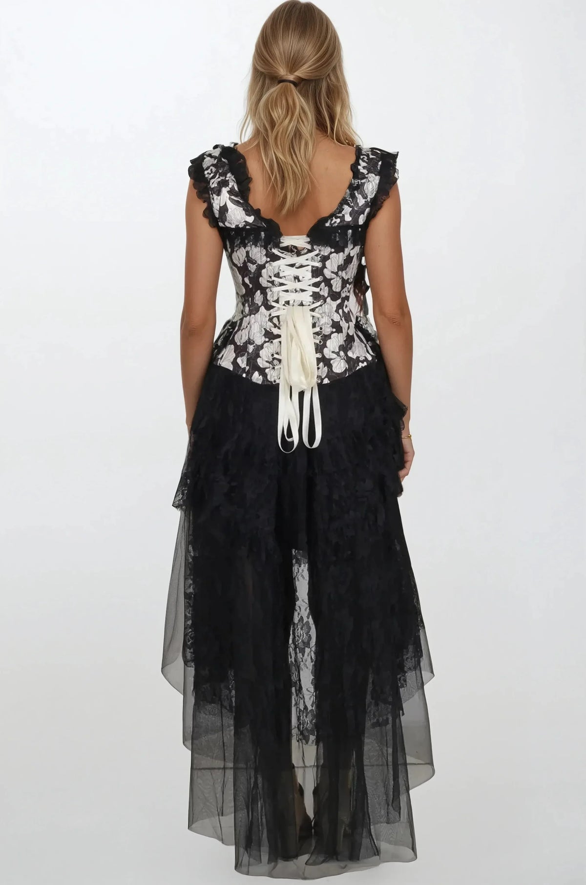 Leiah Abstract Monochrome Floral Custom Made Corset Dress