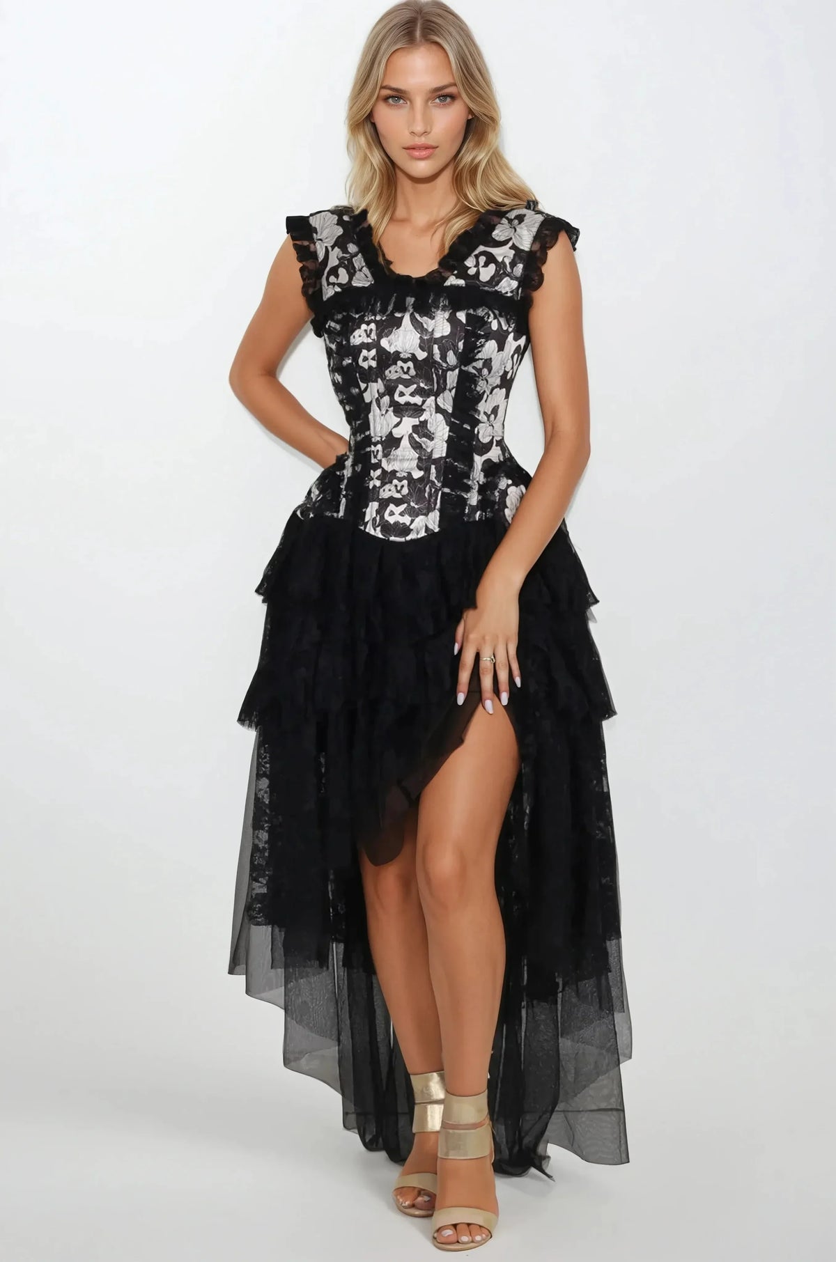 Leiah Abstract Monochrome Floral Custom Made Corset Dress