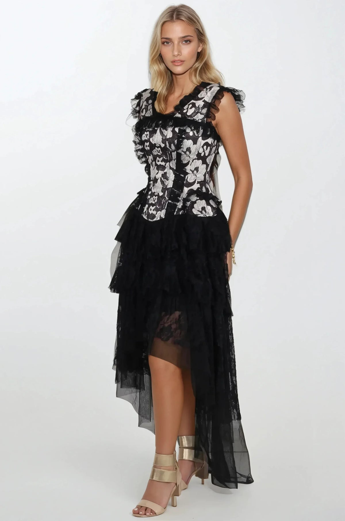 Leiah Abstract Monochrome Floral Custom Made Corset Dress