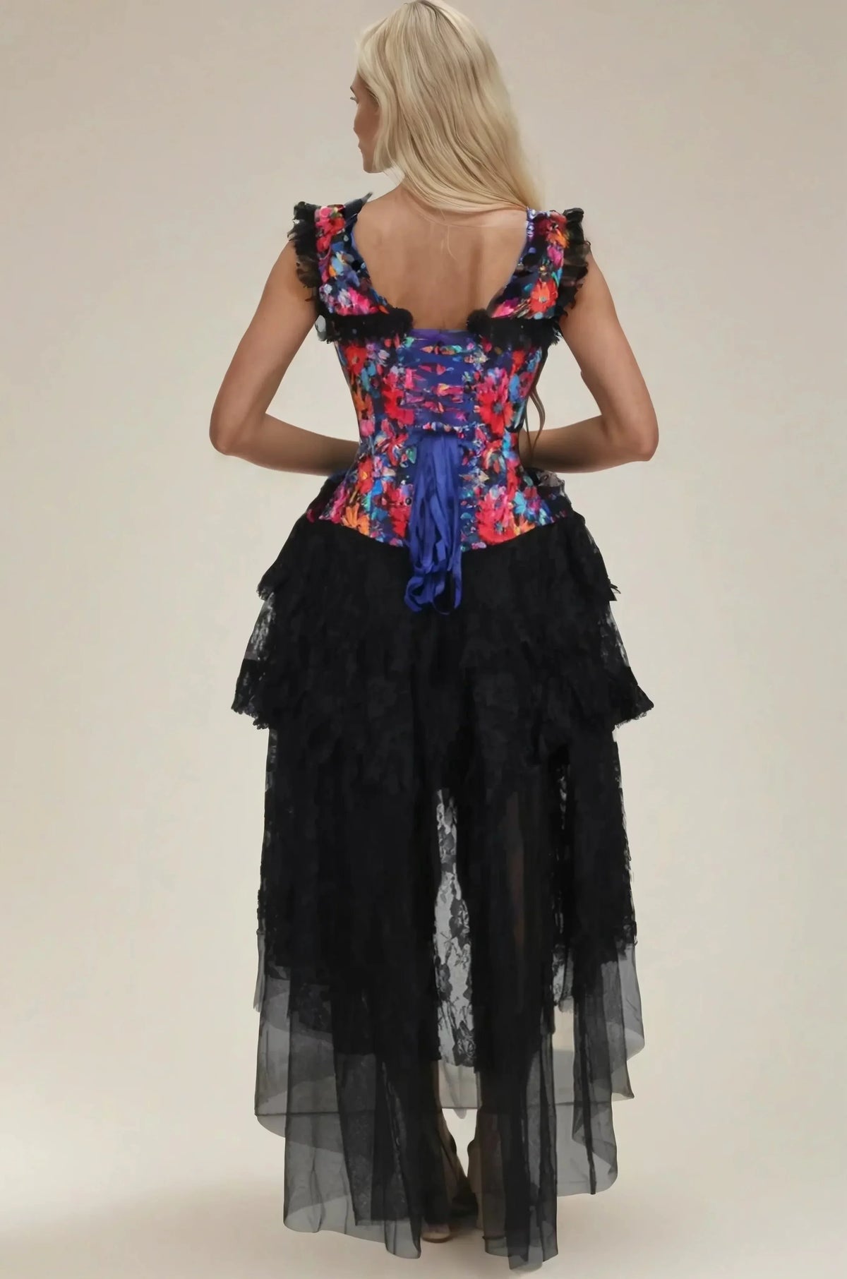 Goldia Vivid Painted Florals Custom Made Corset Dress