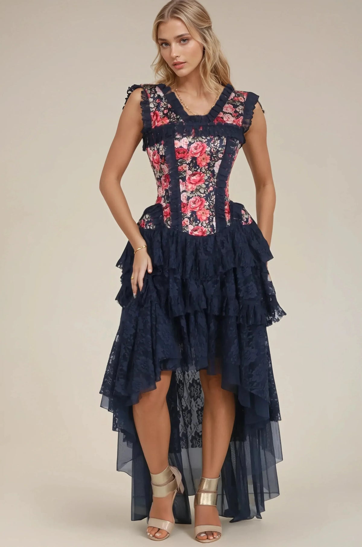 Jolyne Midnight Garden Floral Custom Made Corset Dress