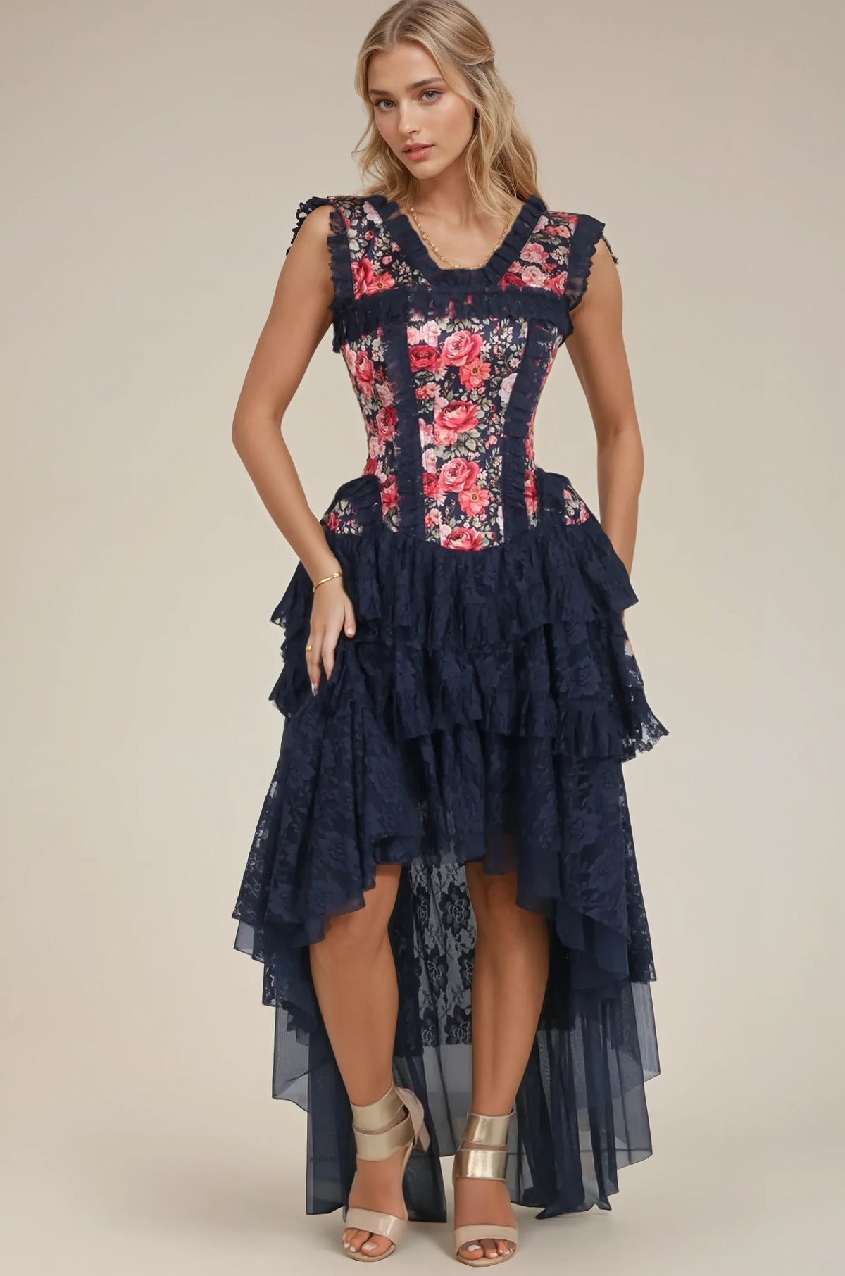 Jolyne Midnight Garden Floral Corset Dress
