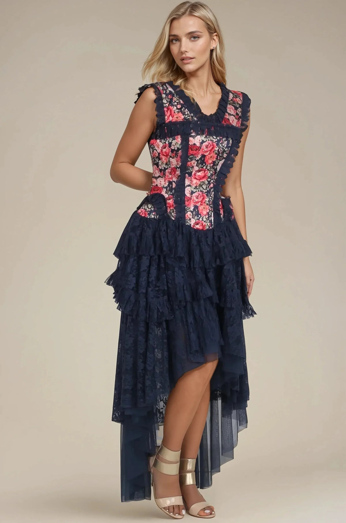 Jolyne Midnight Garden Floral Custom Made Corset Dress