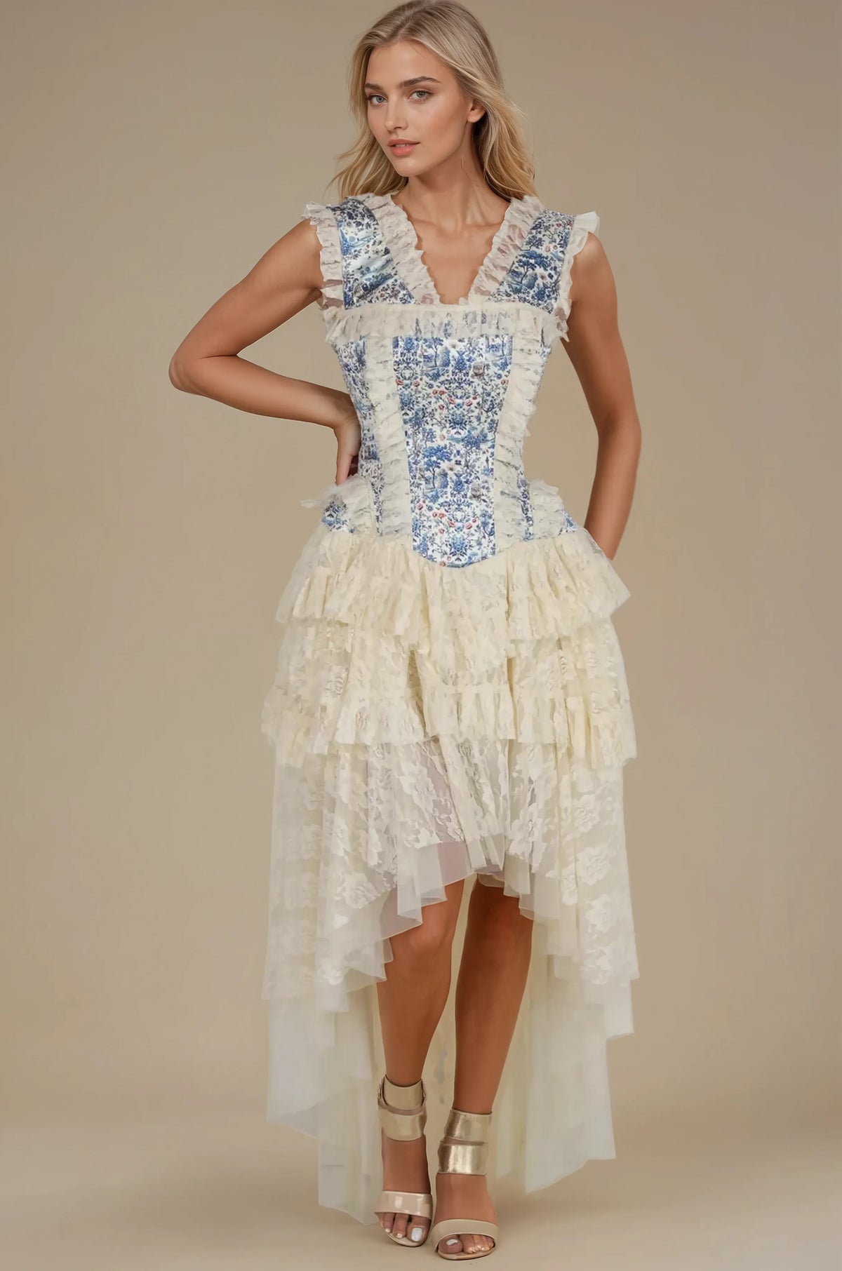 Connie Regal Voyage Print Satin Corset Dress