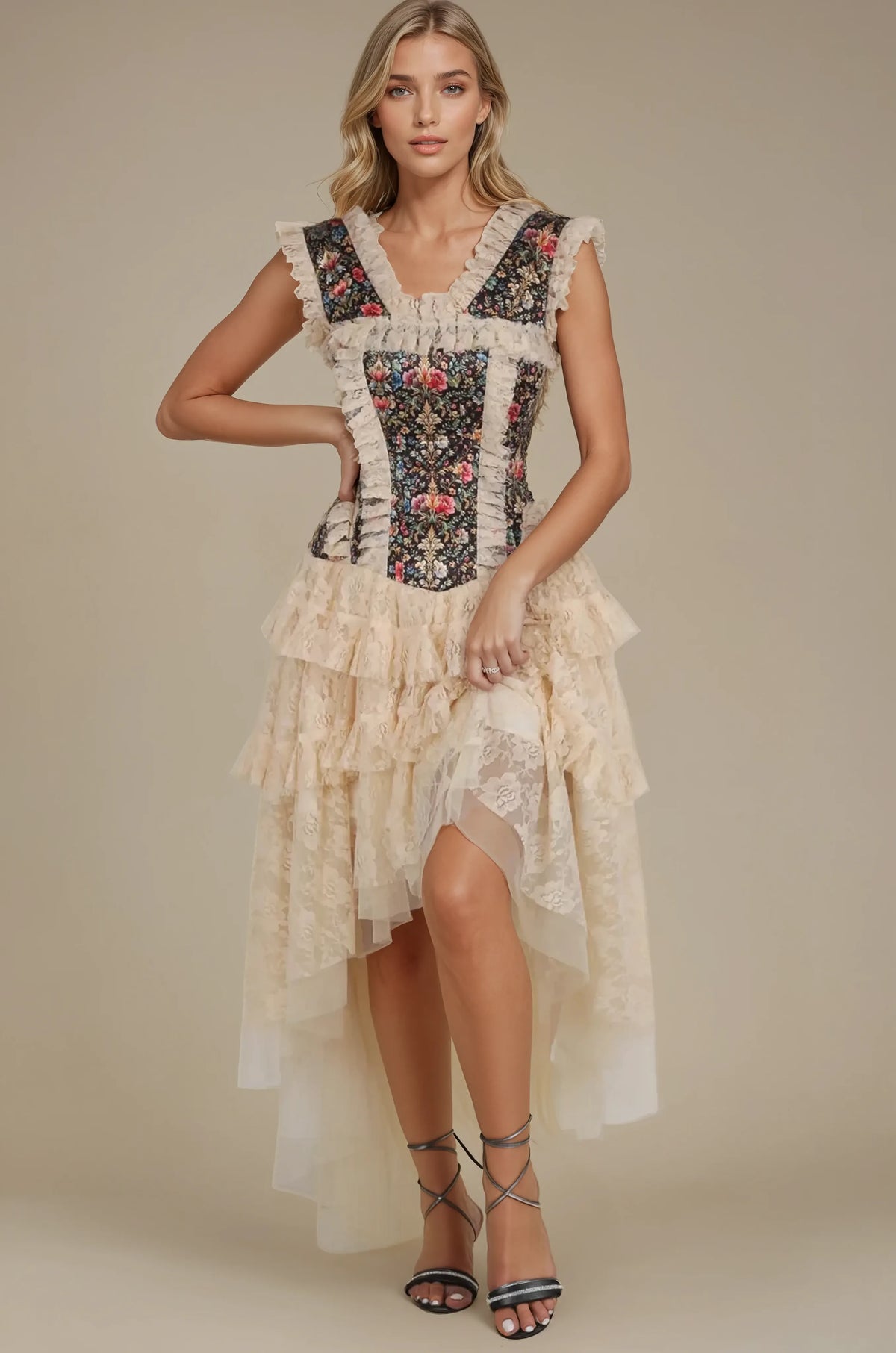 Becky Baroque Inspired Print Satin Corset Dress