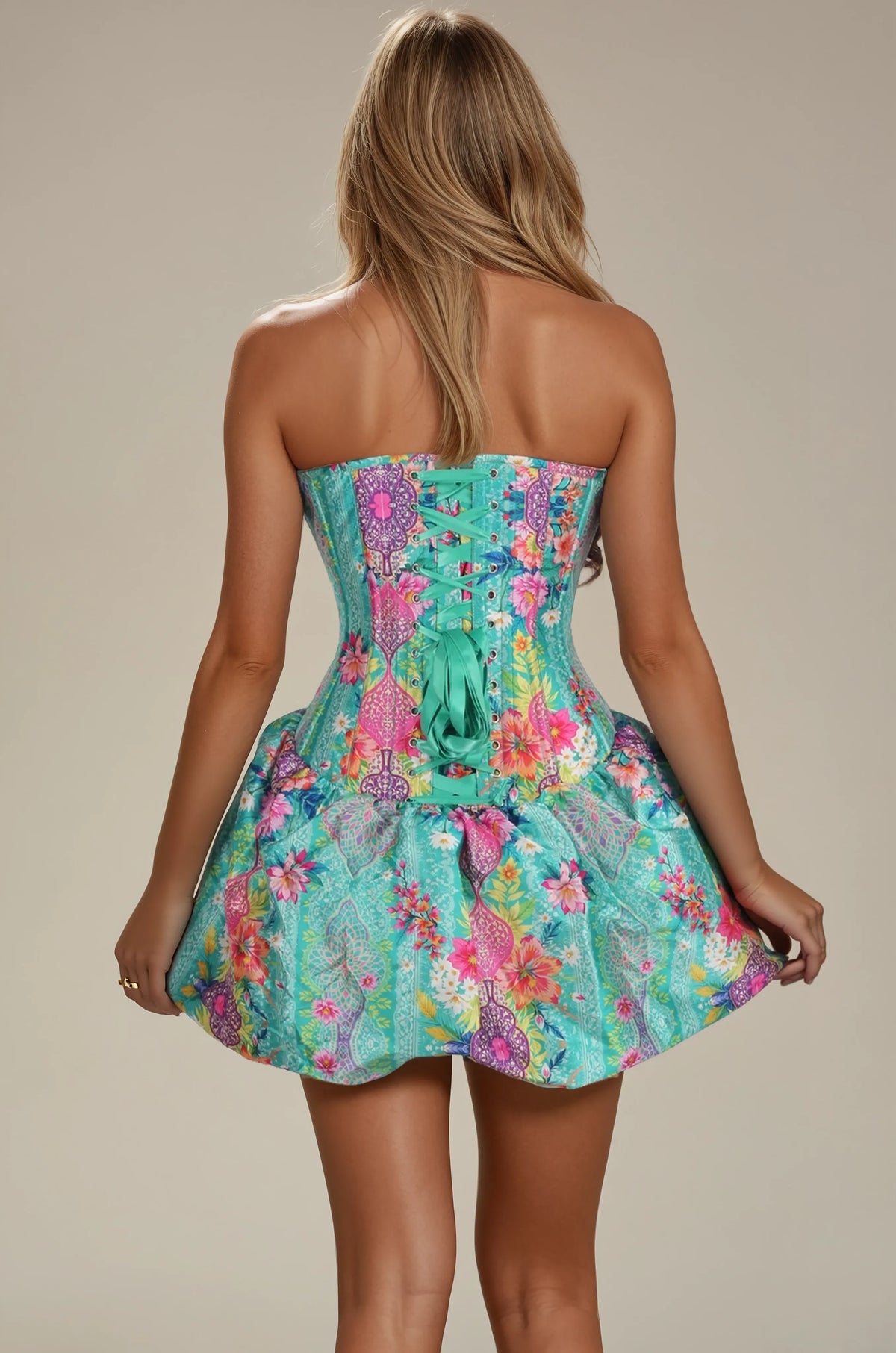 Itzel Tropical Lace Ensemble Custom Made Corset Dress