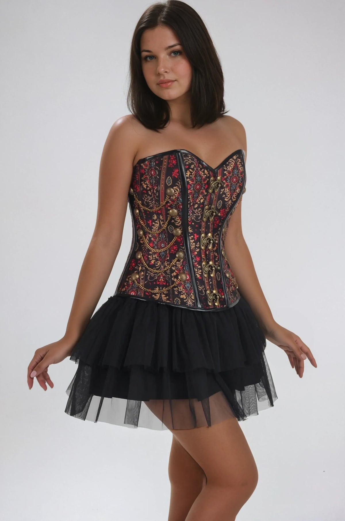 Allie Gothic Damask Stripe Ensemble Corset