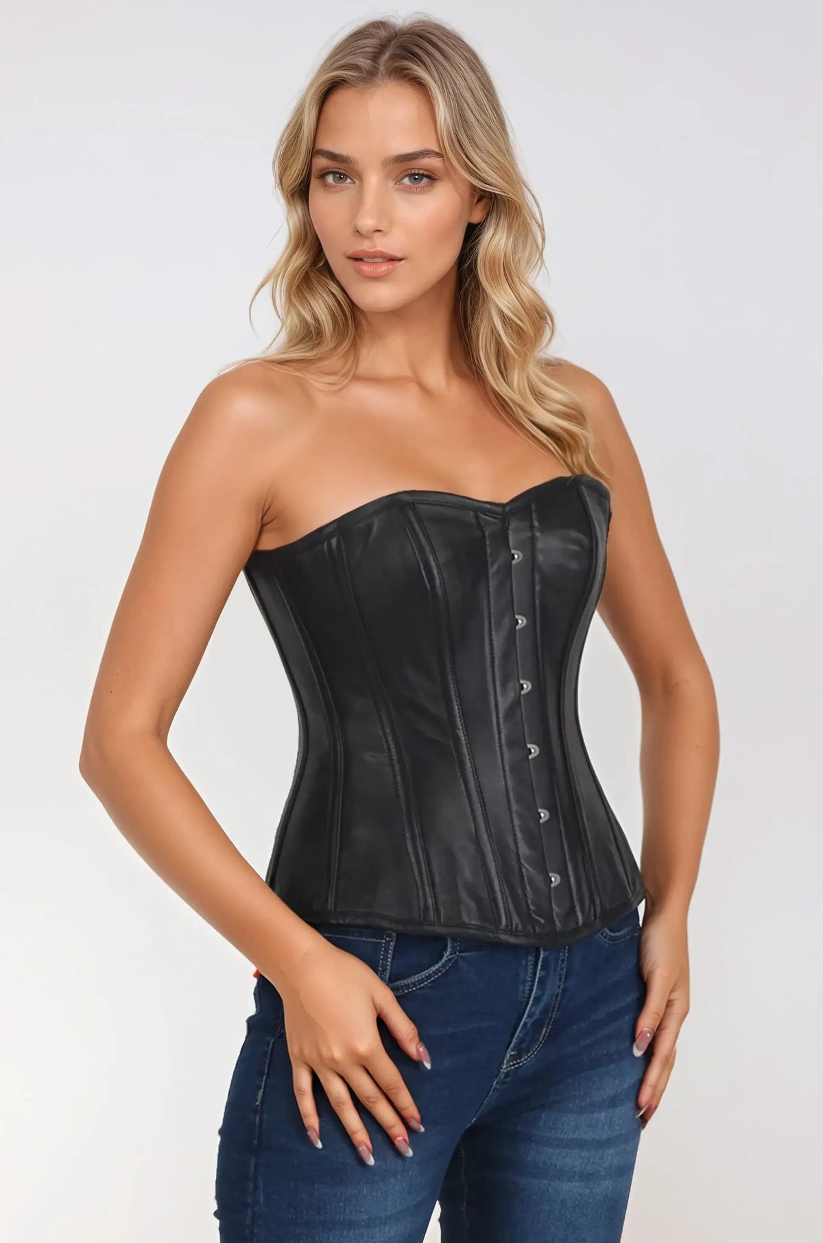 Delle Black Leather Sweet Heart Corset