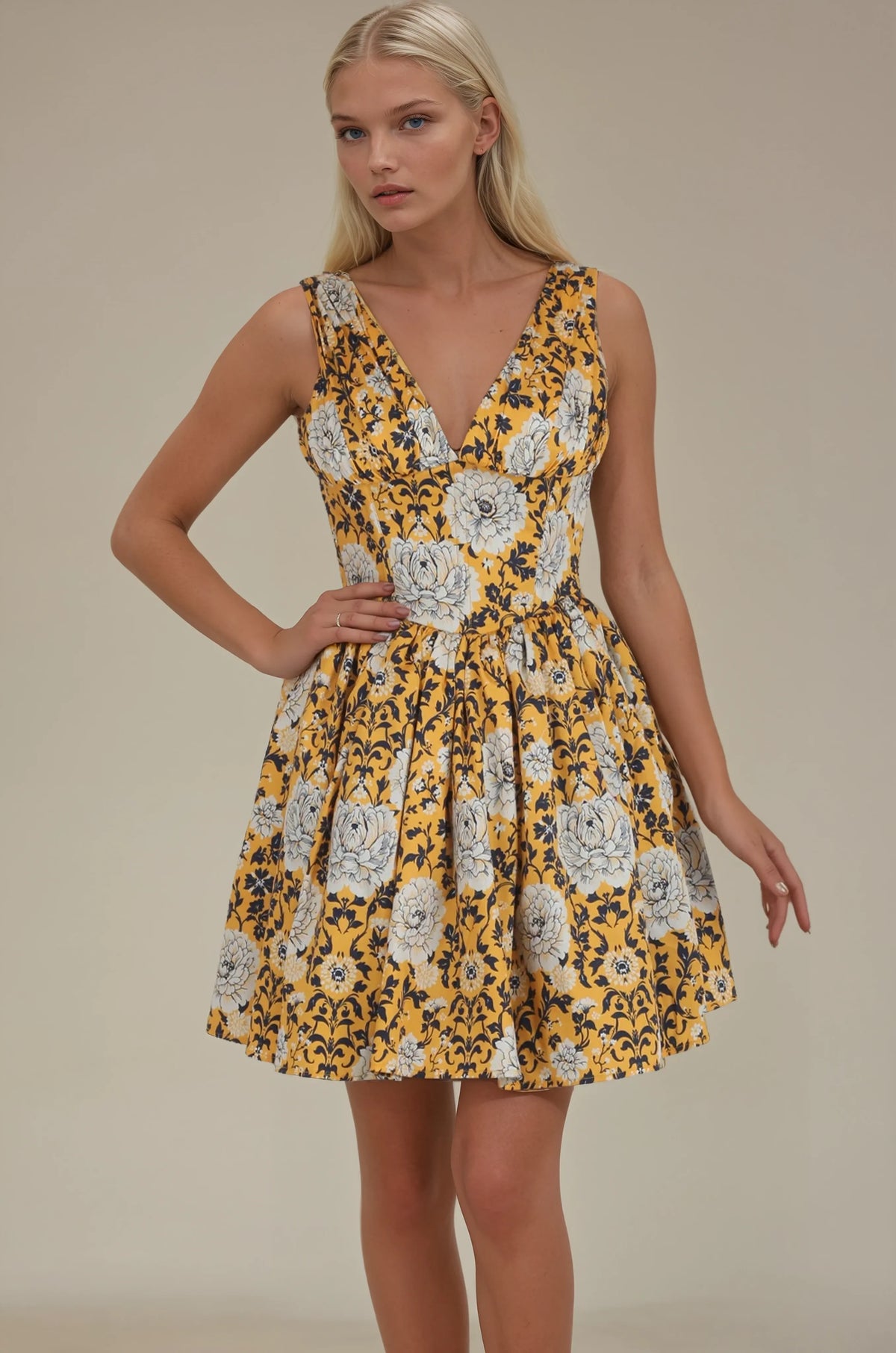 Paula Yellow Base Floral Corset Dress