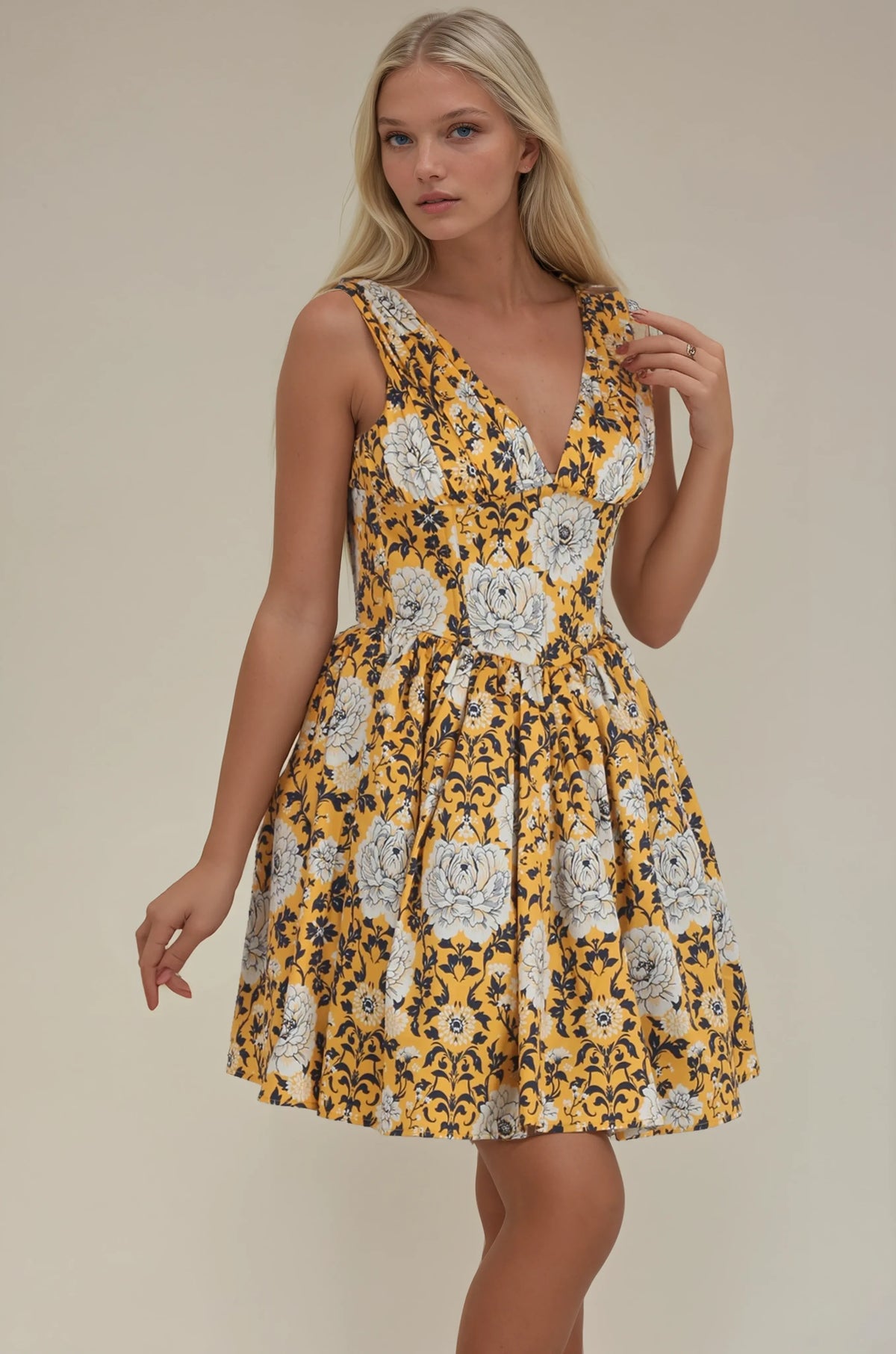 Paula Yellow Base Floral Corset Dress